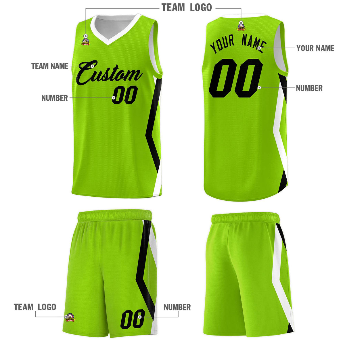 Custom Neon Green Side Rhombus Graffiti Pattern Sets Basketball Jersey