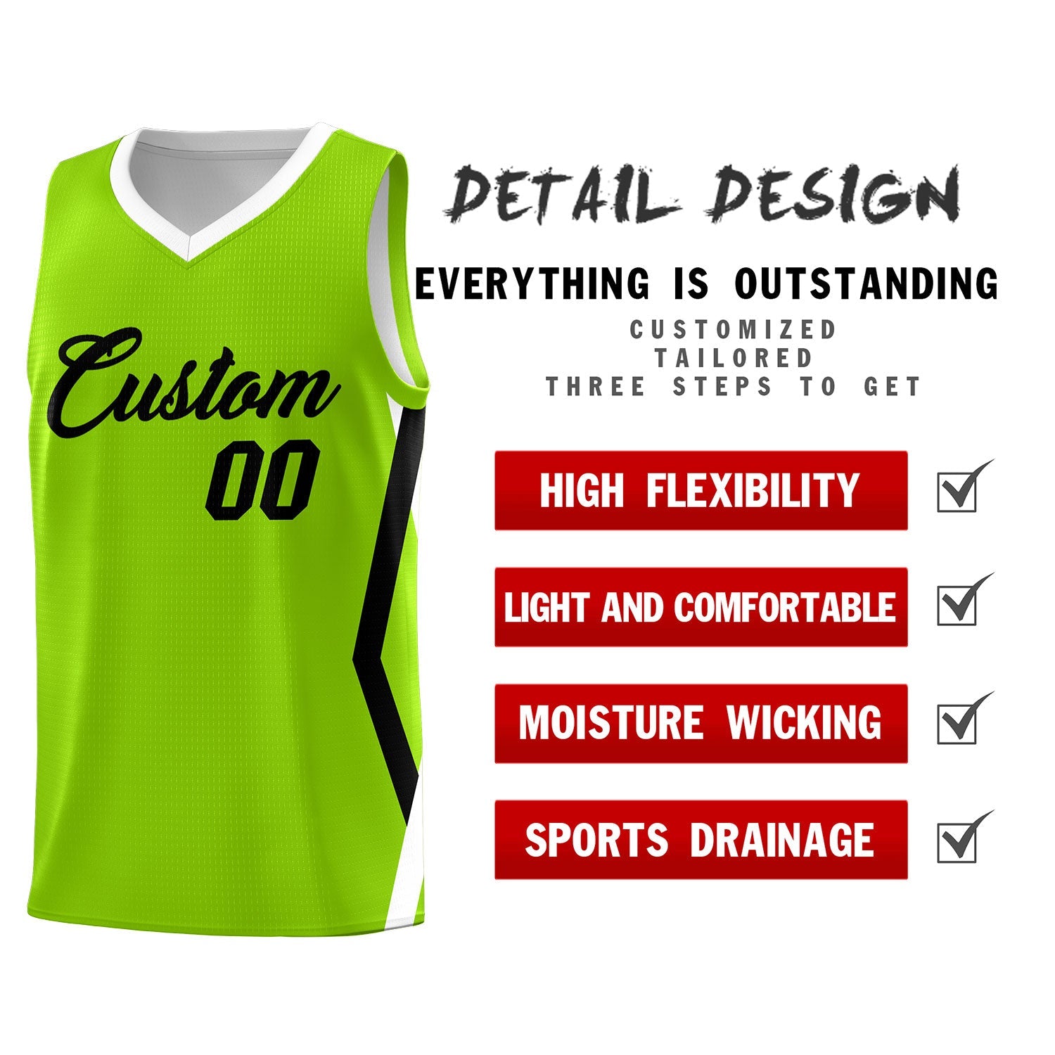Custom Neon Green Side Rhombus Graffiti Pattern Sets Basketball Jersey