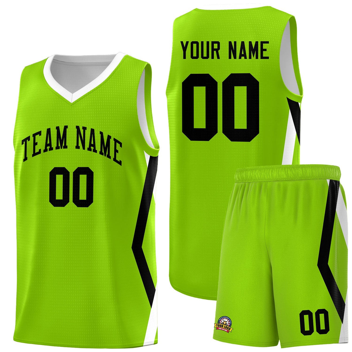 Custom Neon Green Side Rhombus Graffiti Pattern Sets Basketball Jersey