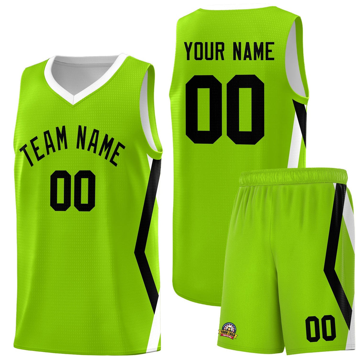 Custom Neon Green Side Rhombus Graffiti Pattern Sets Basketball Jersey