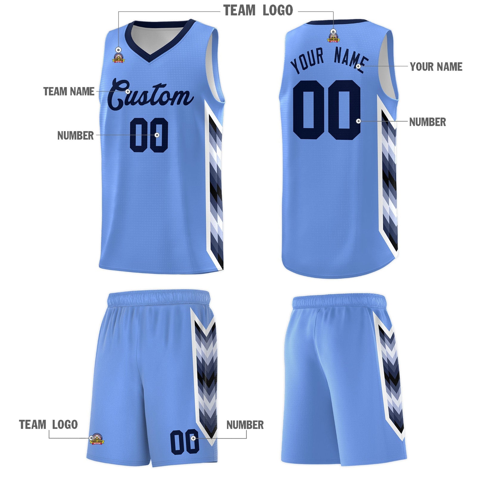 Custom Light Blue Mosaic Gradient Fashion Sports Uniform Basketball Jersey