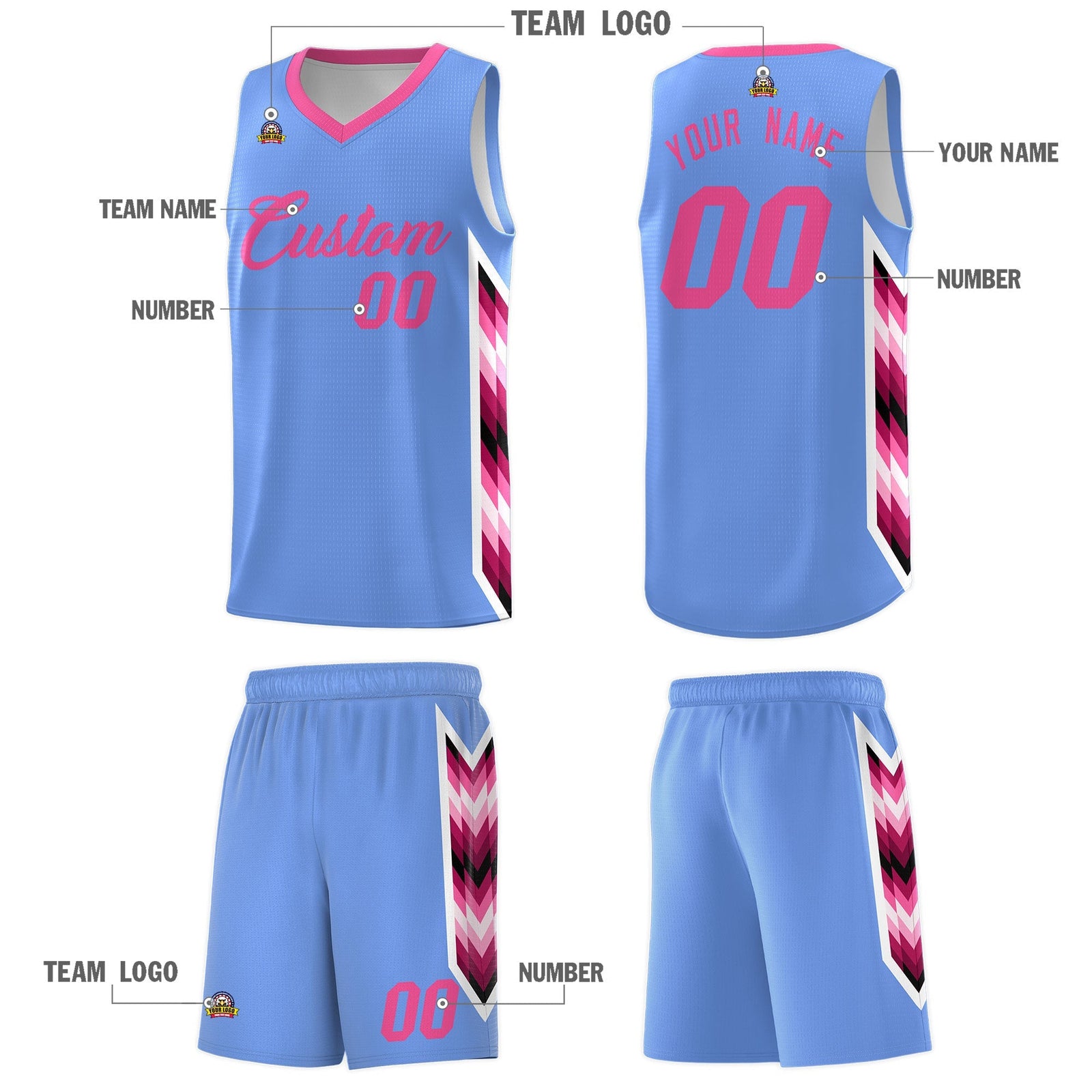 Custom Light Blue Mosaic Gradient Fashion Sports Uniform Basketball Jersey