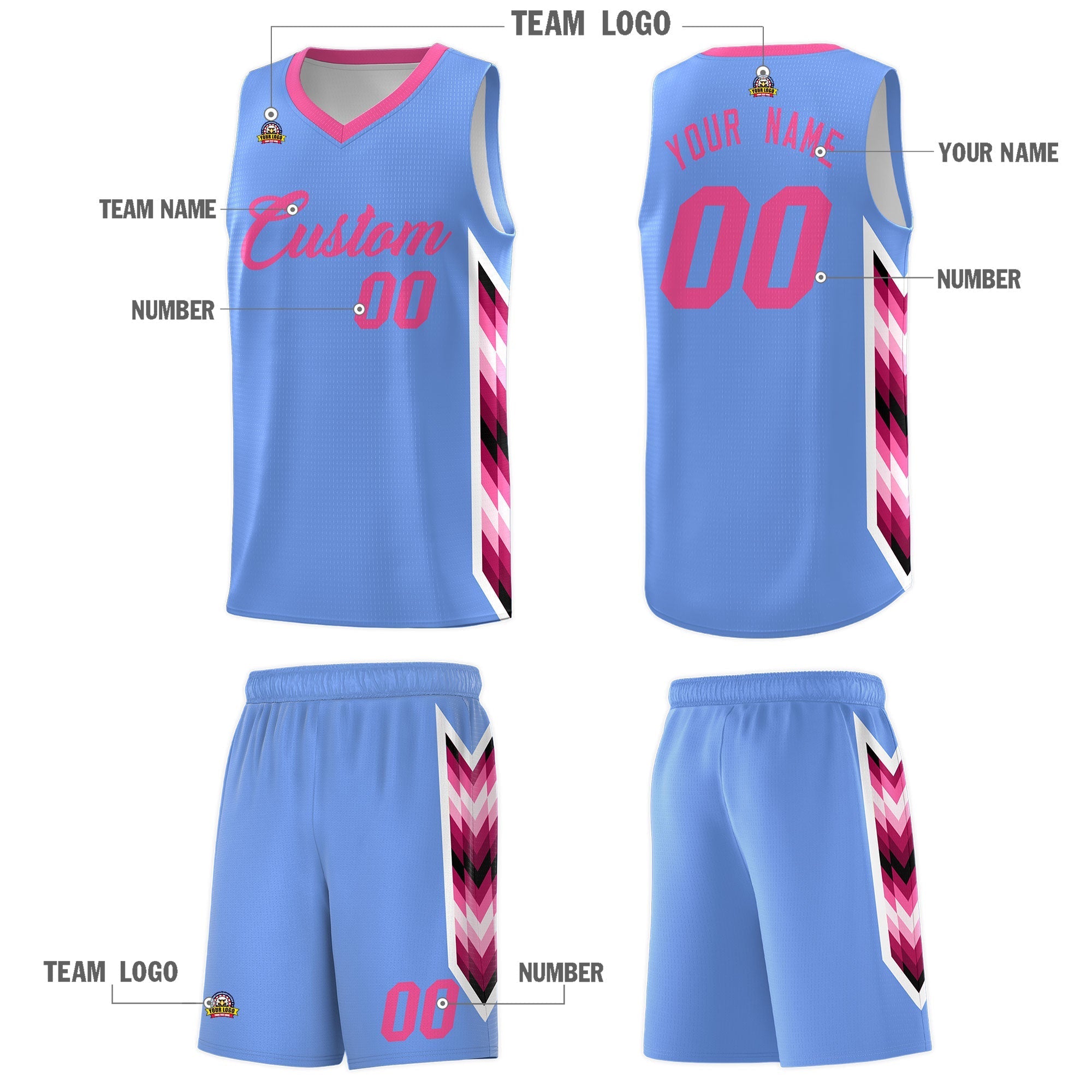 Custom Light Blue Mosaic Gradient Fashion Sports Uniform Basketball Jersey