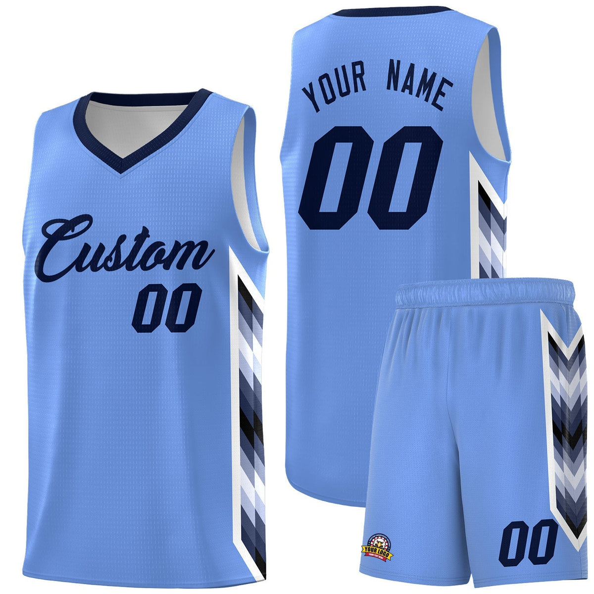 Custom Light Blue Mosaic Gradient Fashion Sports Uniform Basketball Jersey