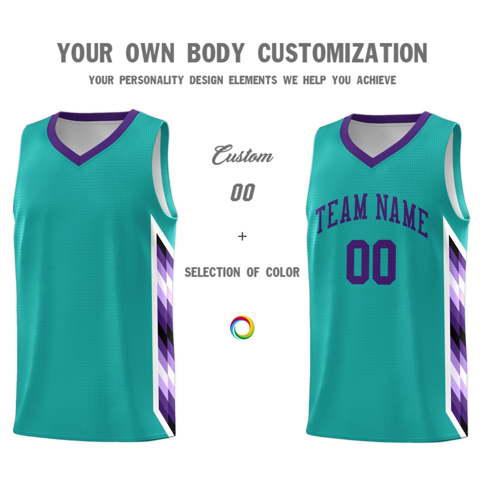 Custom Aqua Mosaic Gradient Fashion Sports Uniform Basketball Jersey