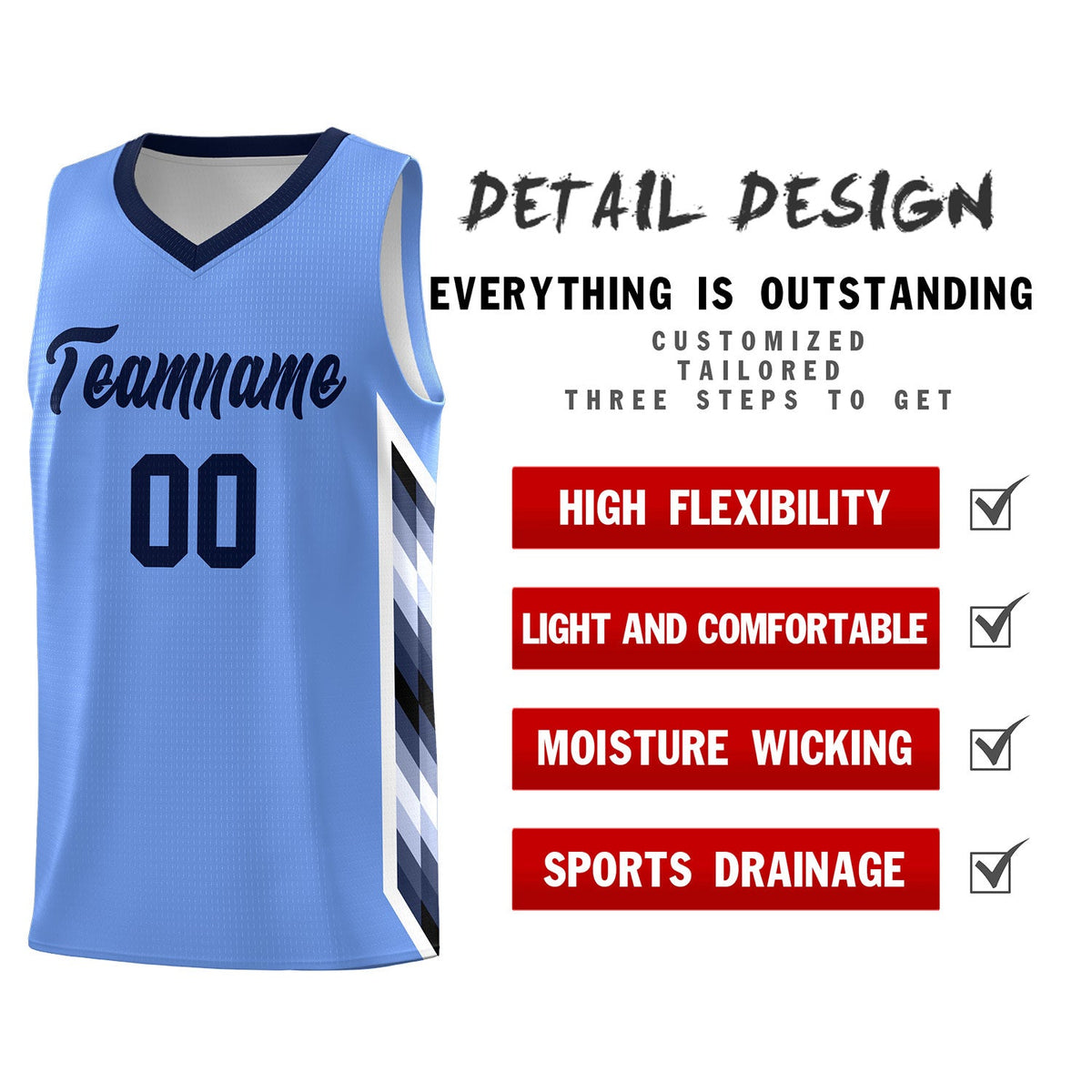 Custom Light Blue Mosaic Gradient Fashion Sports Uniform Basketball Jersey