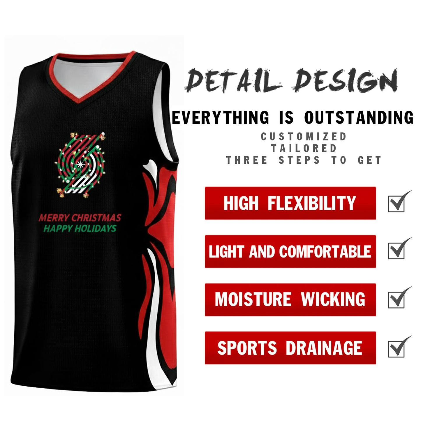 Custom Christmas Portland Black Red-White Sports Uniform Basketball Jersey
