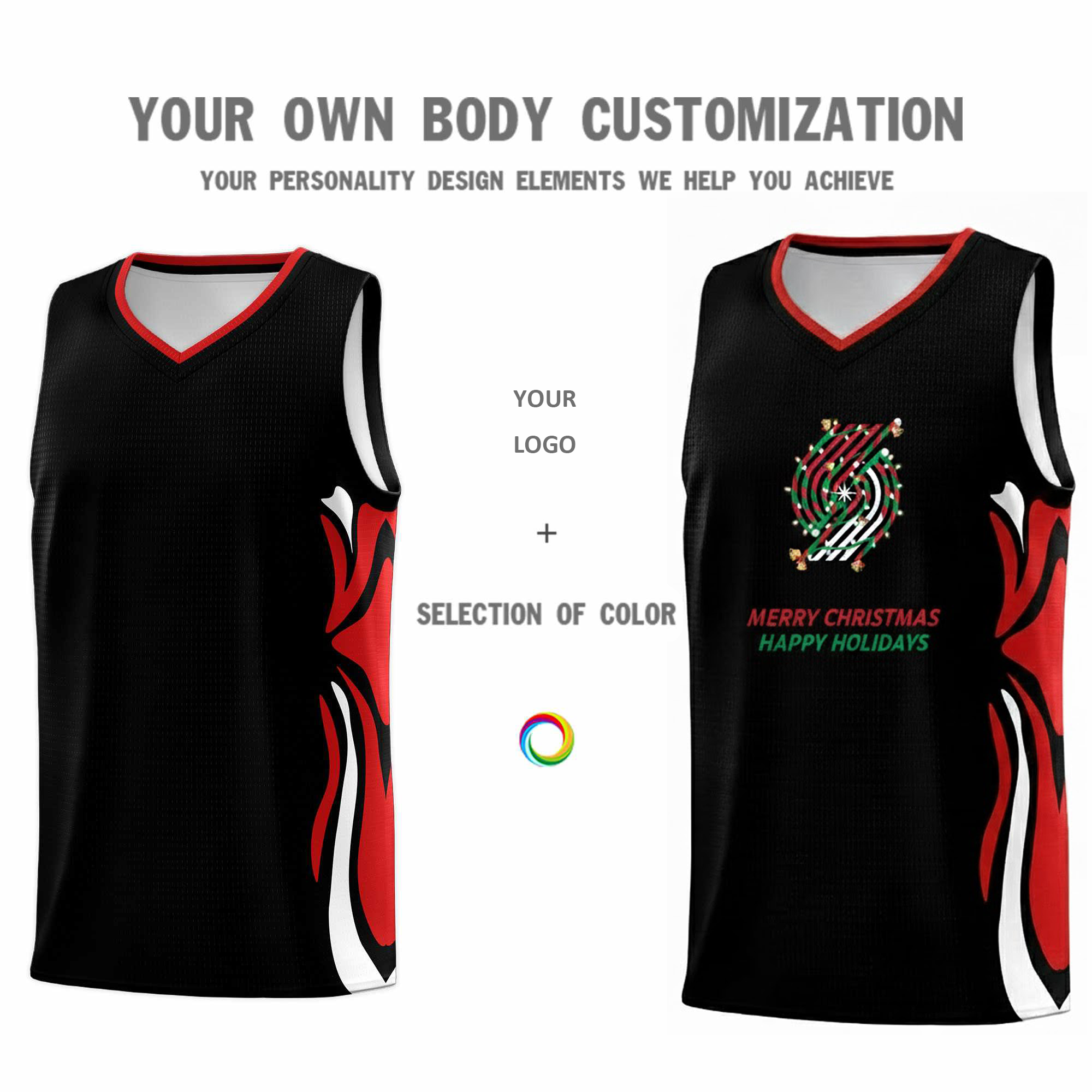 Custom Christmas Portland Black Red-White Sports Uniform Basketball Jersey