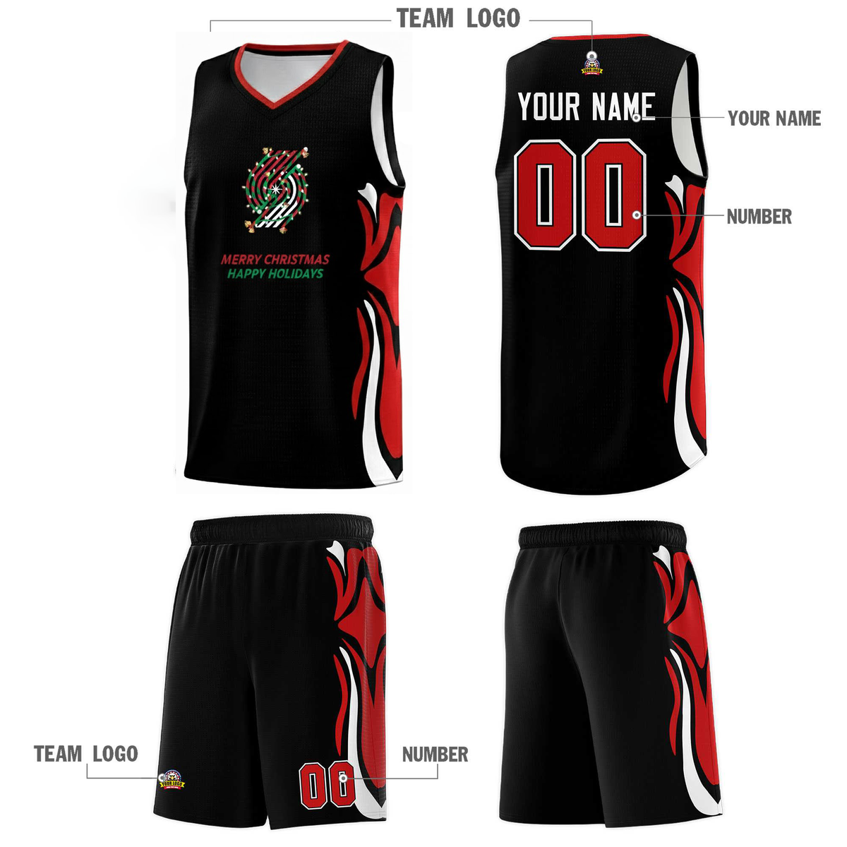 Custom Christmas Portland Black Red-White Sports Uniform Basketball Jersey