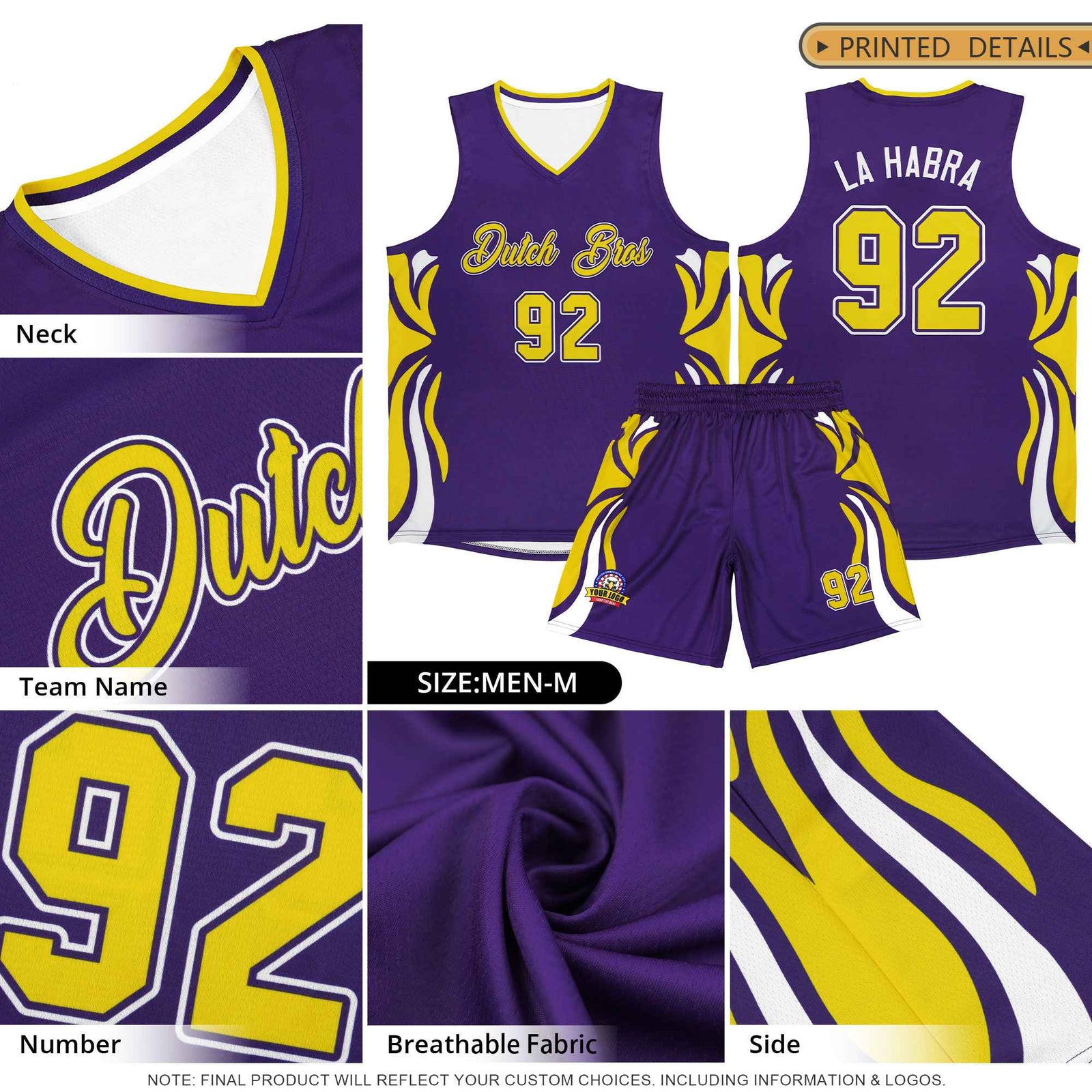 Custom Gold Navy-White Graffiti Pattern Side Curve Pattern Sports Uniform Basketball Jersey Sets