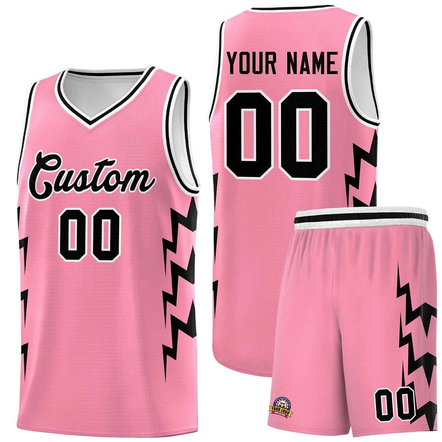Custom Light Pink Side Lightning Pattern Sports Uniform Basketball Jersey