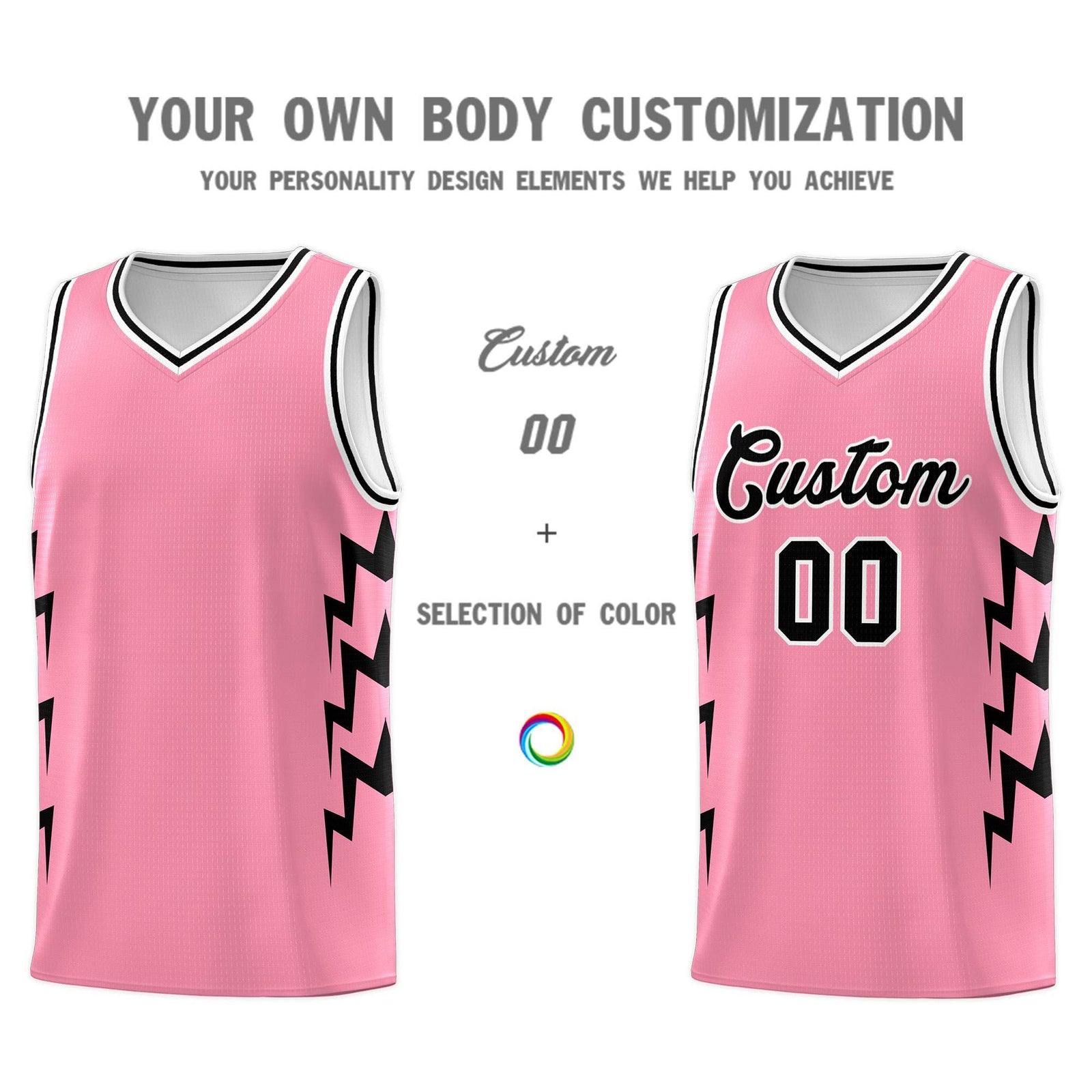 Custom Light Pink Side Lightning Pattern Sports Uniform Basketball Jersey