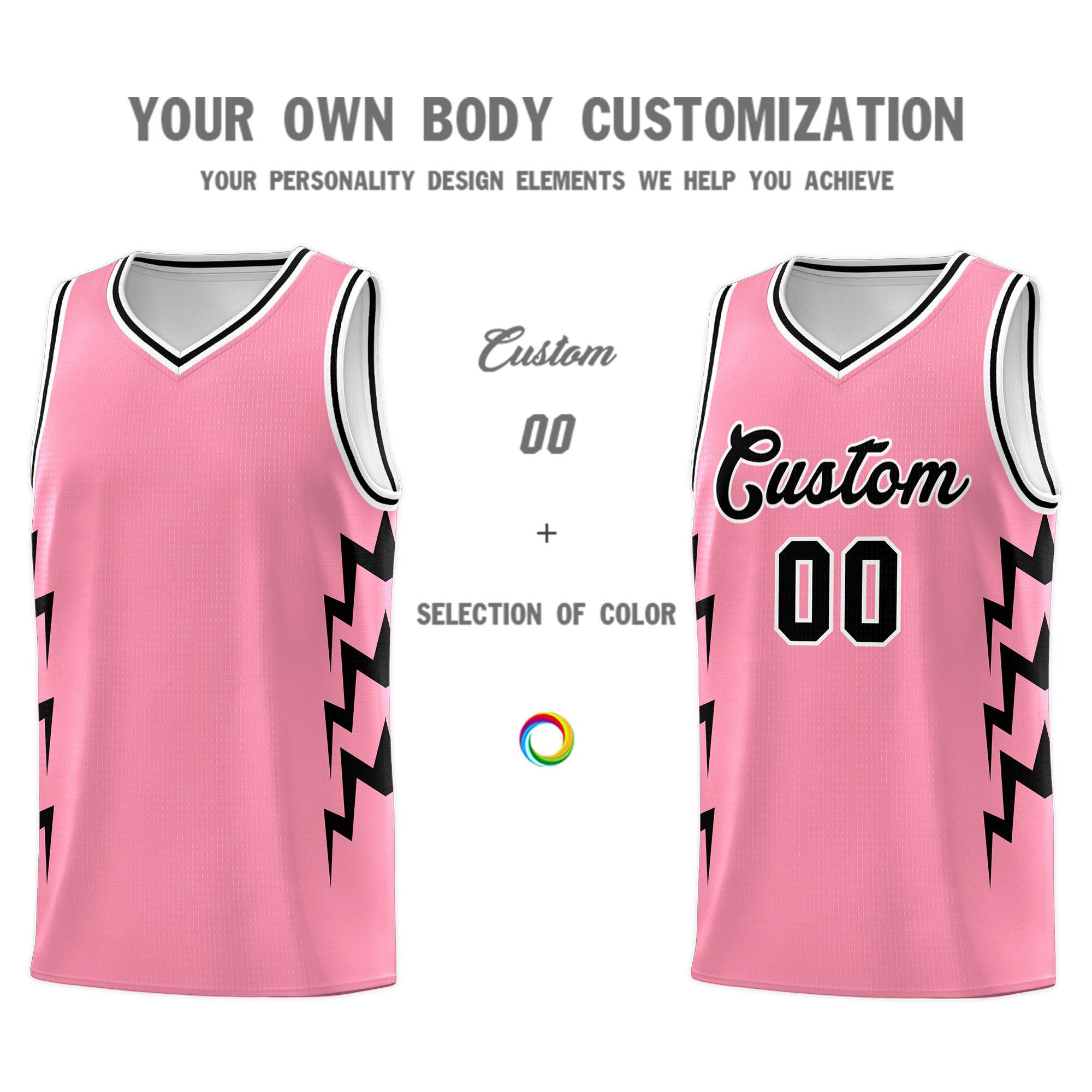 Custom Light Pink Side Lightning Pattern Sports Uniform Basketball Jersey