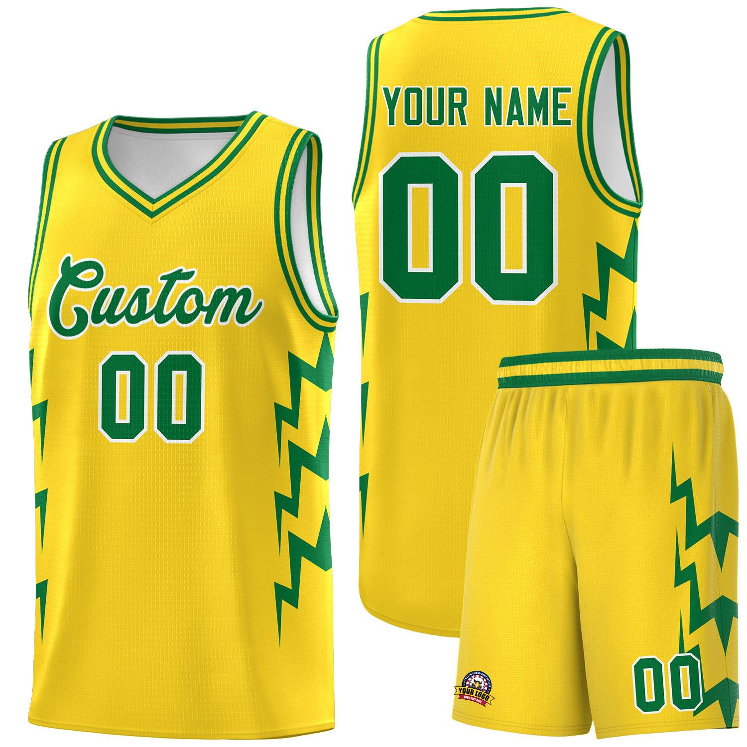 Custom Gold Side Lightning Pattern Sports Uniform Basketball Jersey