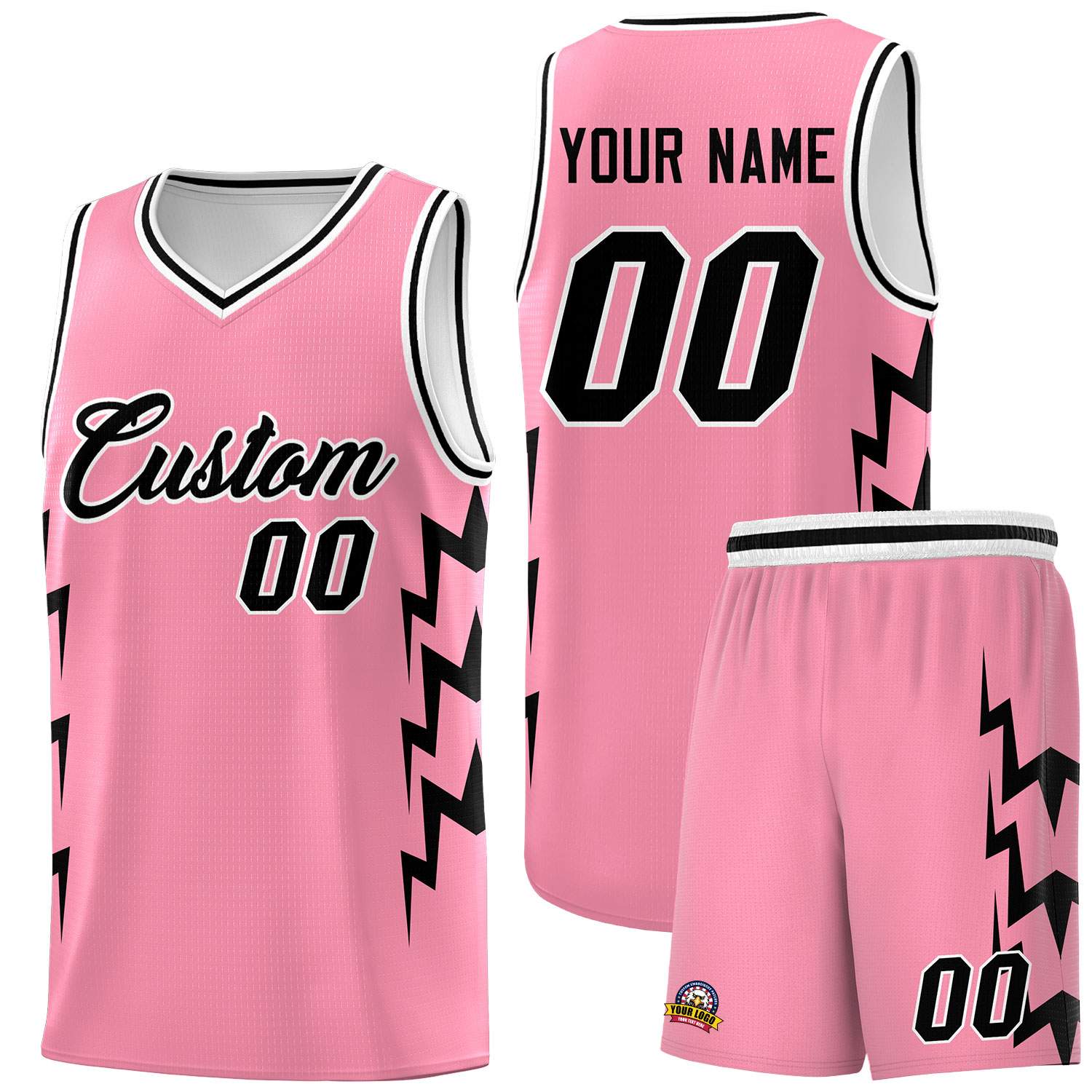 Custom Light Pink Side Lightning Pattern Sports Uniform Basketball Jersey