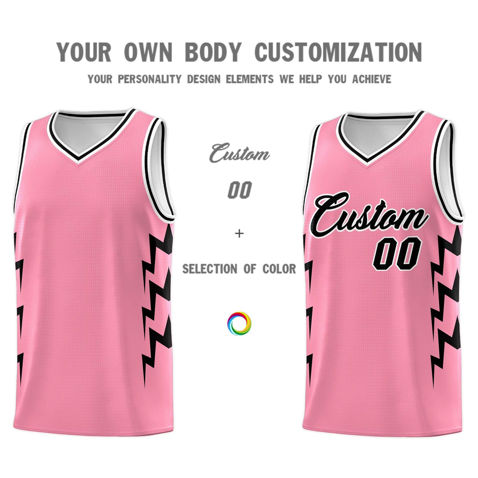 Custom Light Pink Side Lightning Pattern Sports Uniform Basketball Jersey