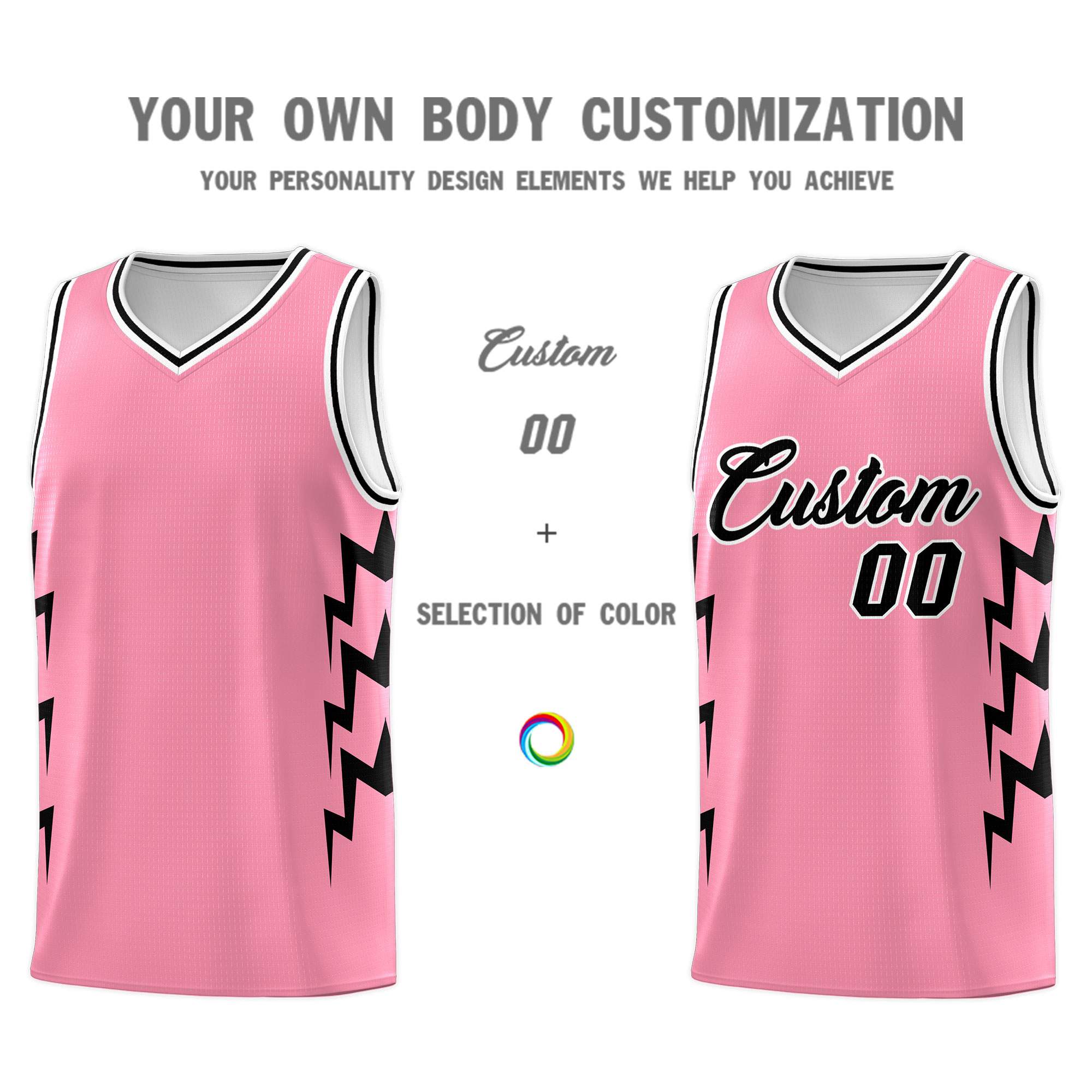 Custom Light Pink Side Lightning Pattern Sports Uniform Basketball Jersey