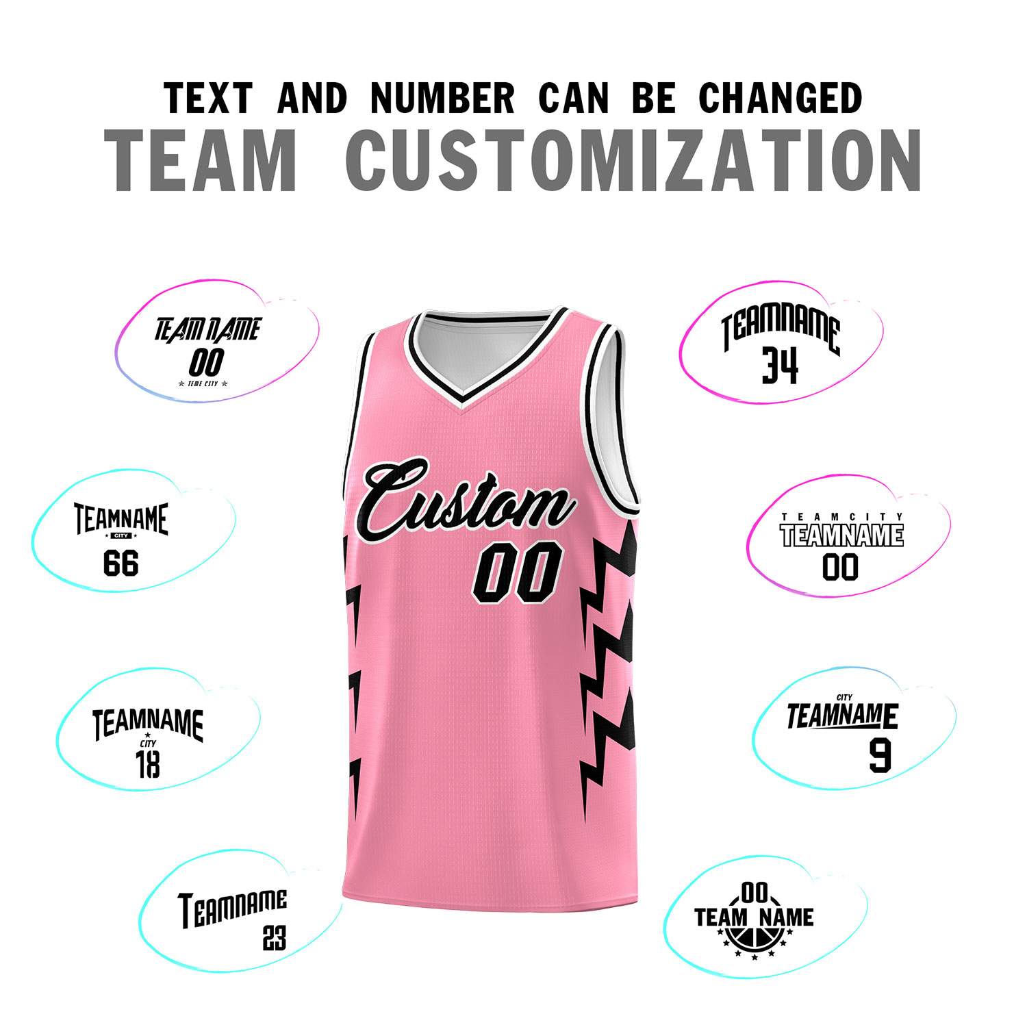 Custom Light Pink Side Lightning Pattern Sports Uniform Basketball Jersey