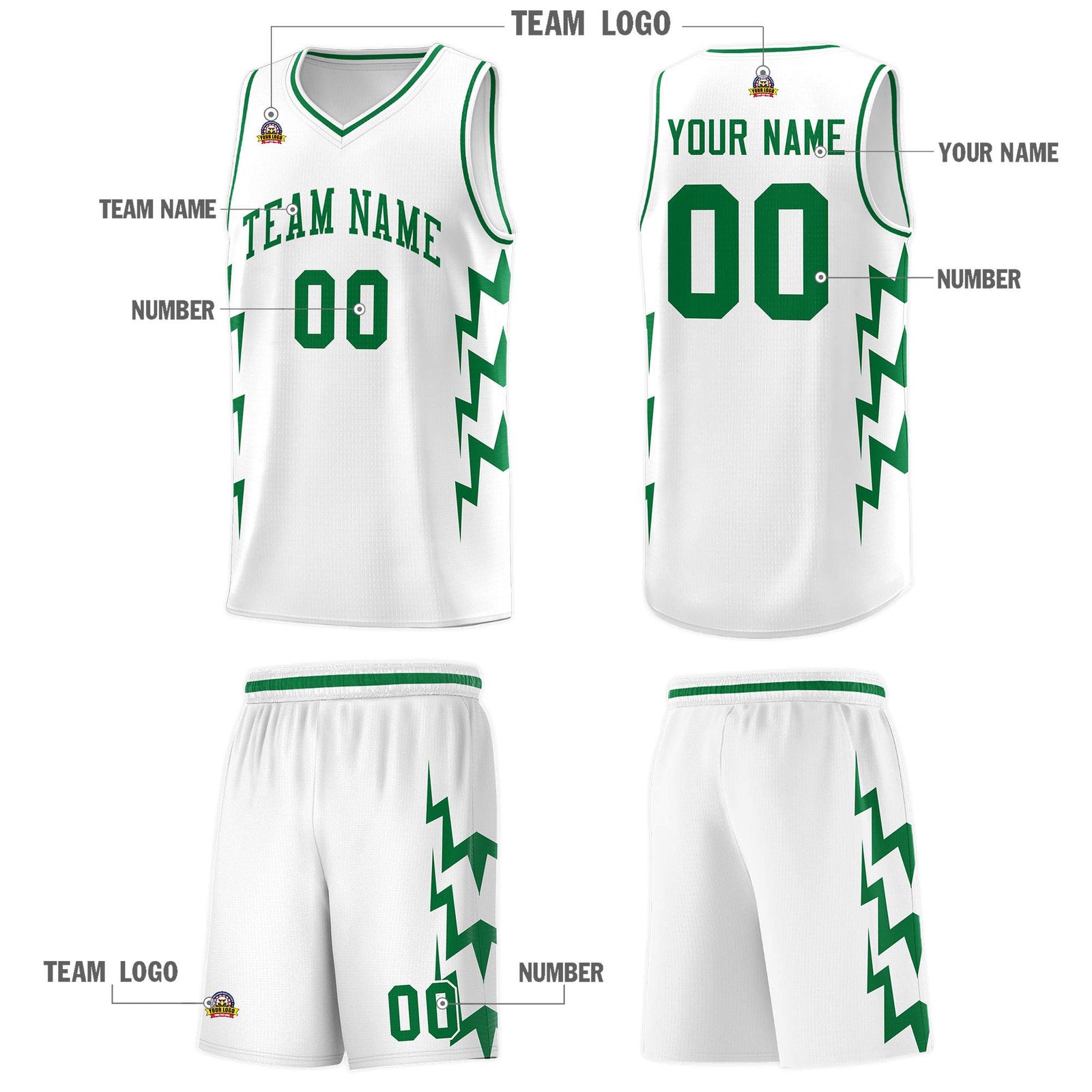 Custom White Side Lightning Pattern Sports Uniform Basketball Jersey