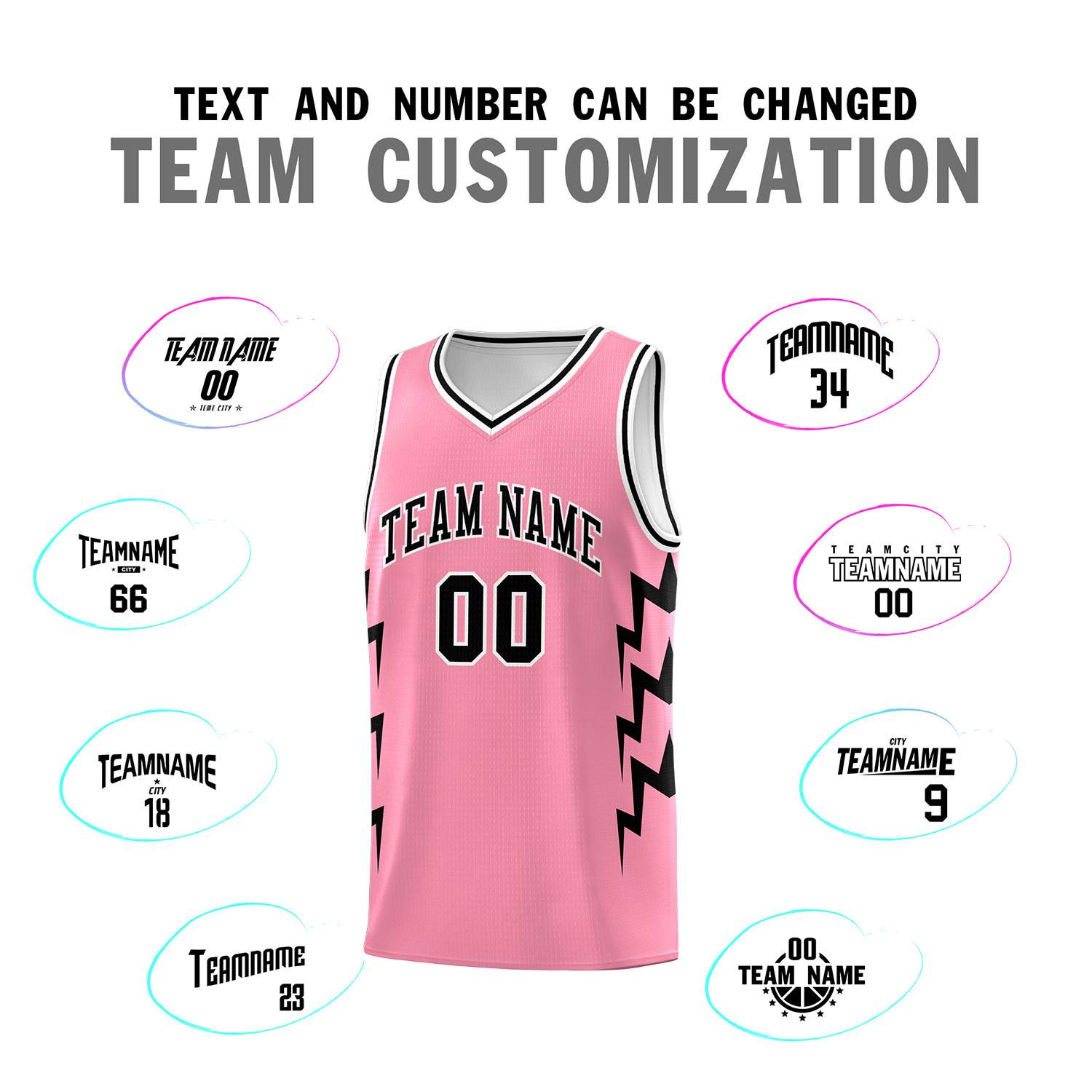 Custom Light Pink Side Lightning Pattern Sports Uniform Basketball Jersey