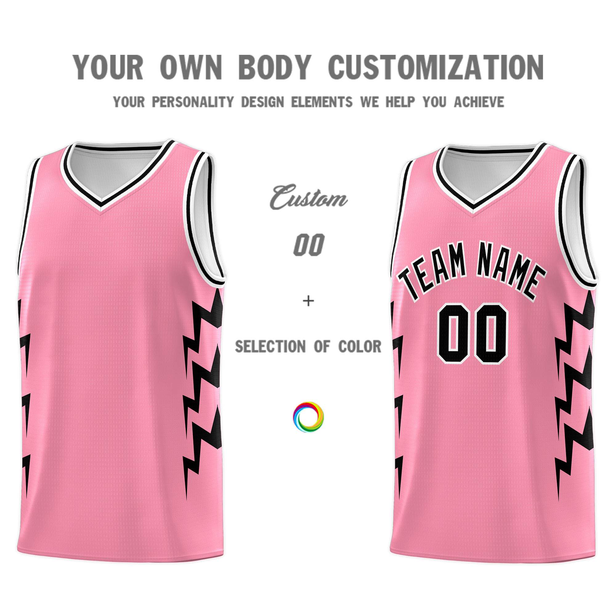Custom Light Pink Side Lightning Pattern Sports Uniform Basketball Jersey