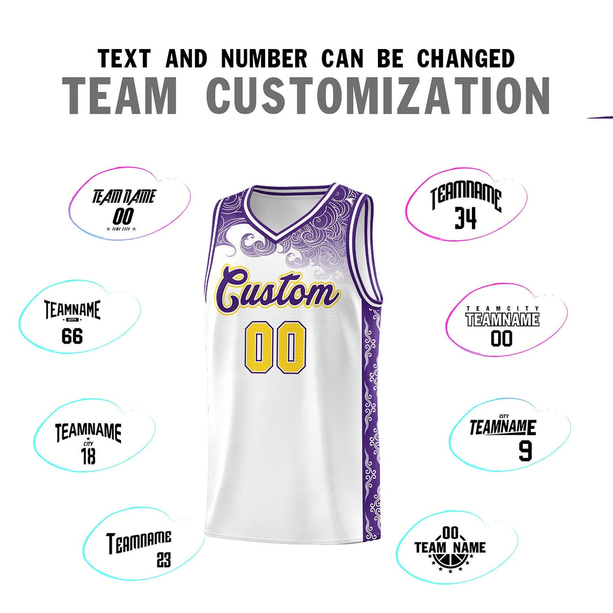 Custom White Personalized Cloud Pattern Sports Sets Uniform Basketball Jersey