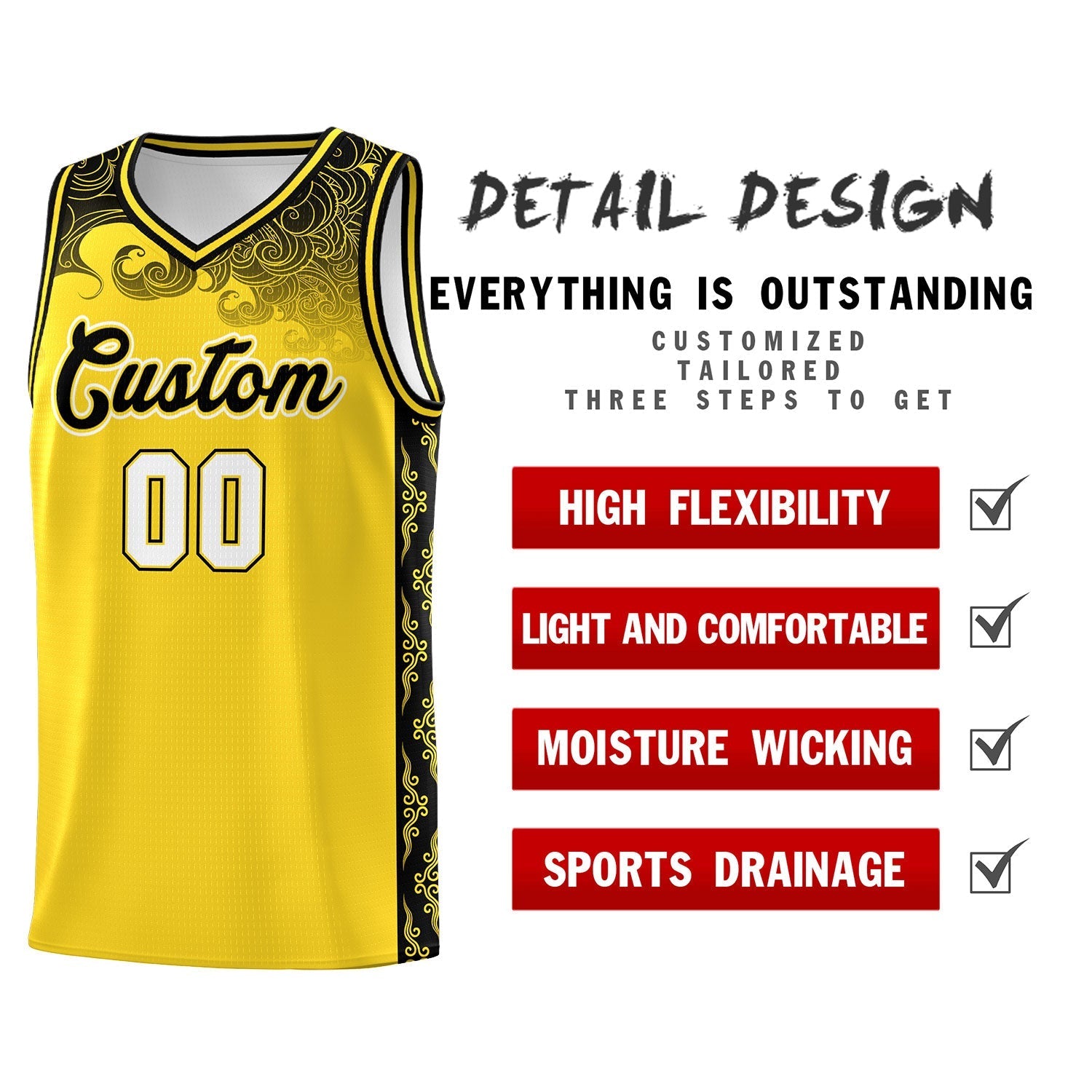 Custom Gold Personalized Cloud Pattern Sports Sets Uniform Basketball Jersey