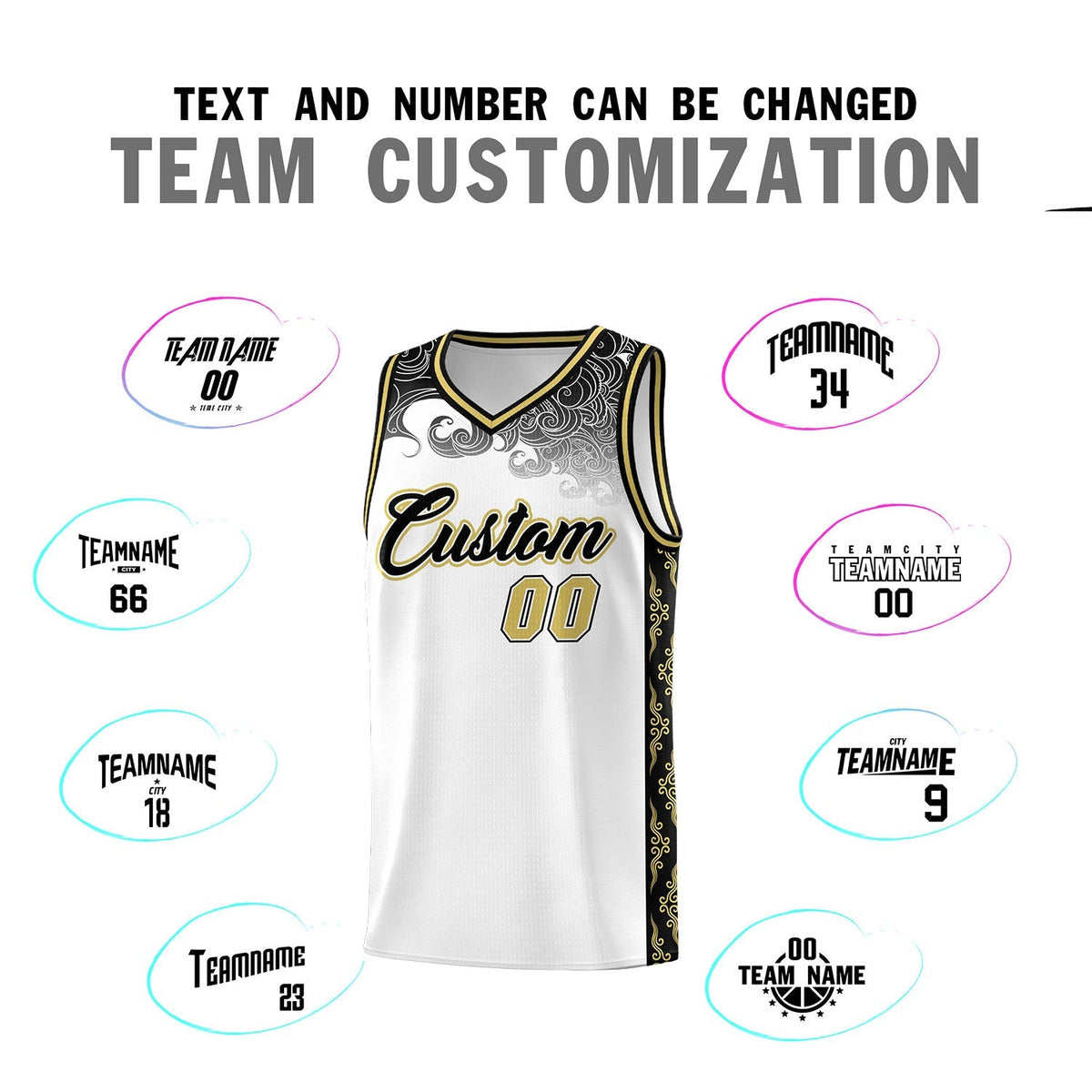 Custom White Personalized Cloud Pattern Sports Sets Uniform Basketball Jersey