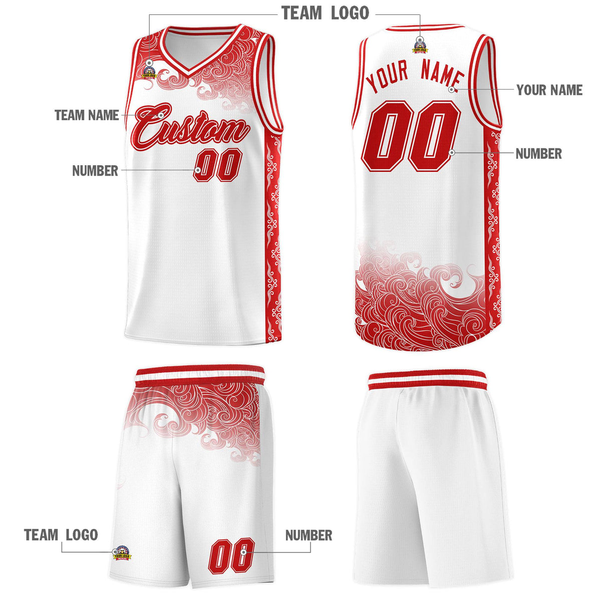Custom White Personalized Cloud Pattern Sports Sets Uniform Basketball Jersey