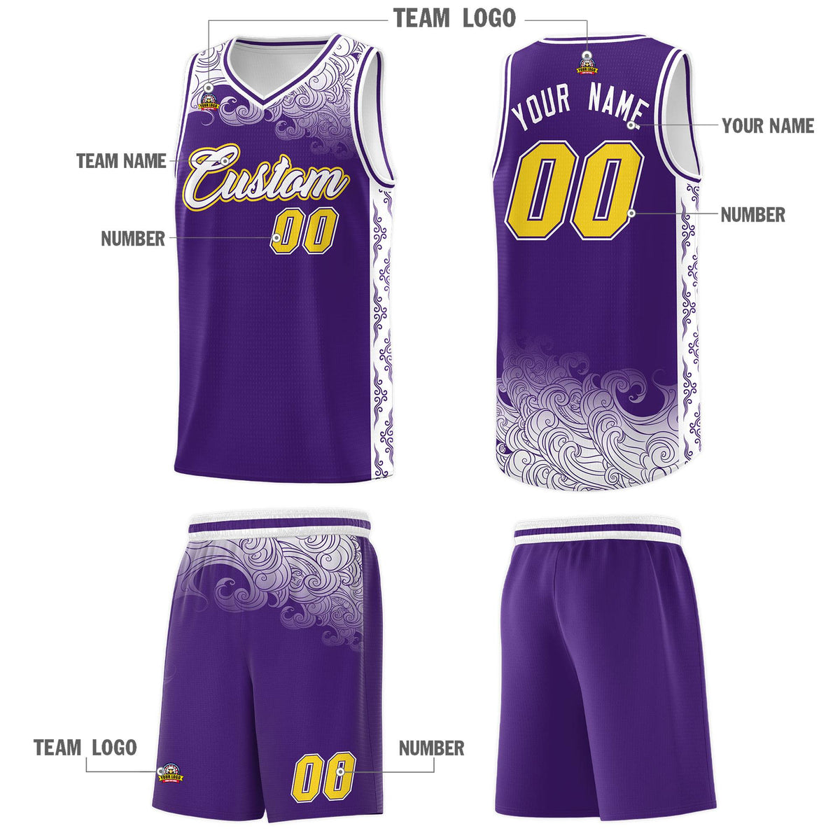Custom Purple Personalized Cloud Pattern Sports Sets Uniform Basketball Jersey