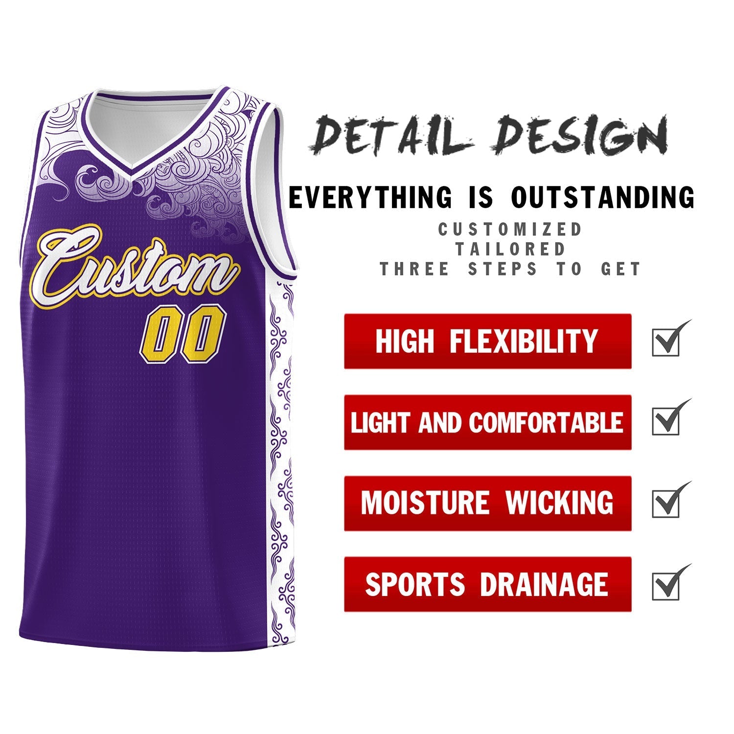 Custom Purple Personalized Cloud Pattern Sports Sets Uniform Basketball Jersey
