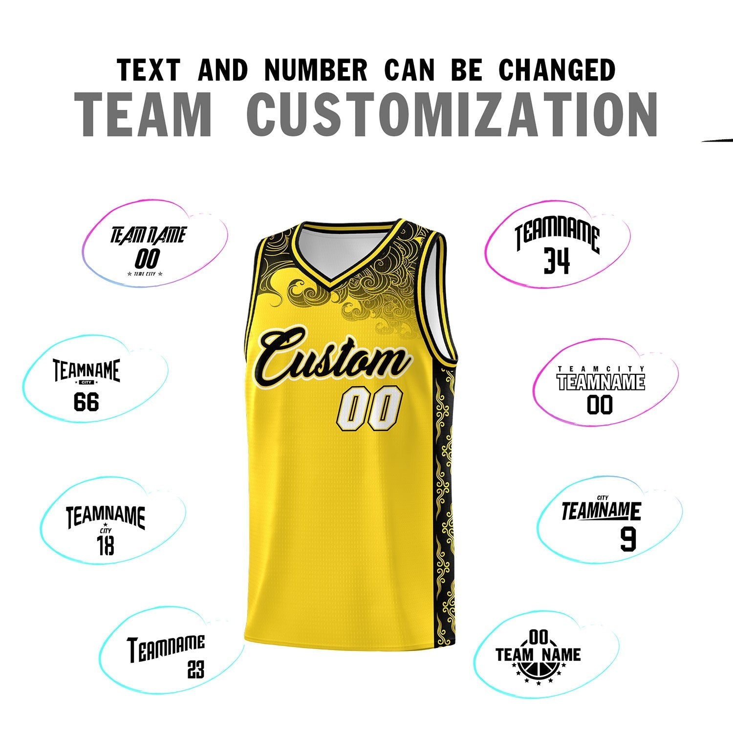Custom Gold Personalized Cloud Pattern Sports Sets Uniform Basketball Jersey