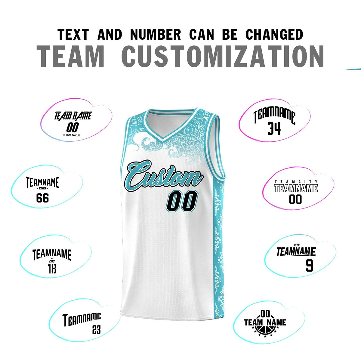 Custom White Personalized Cloud Pattern Sports Sets Uniform Basketball Jersey