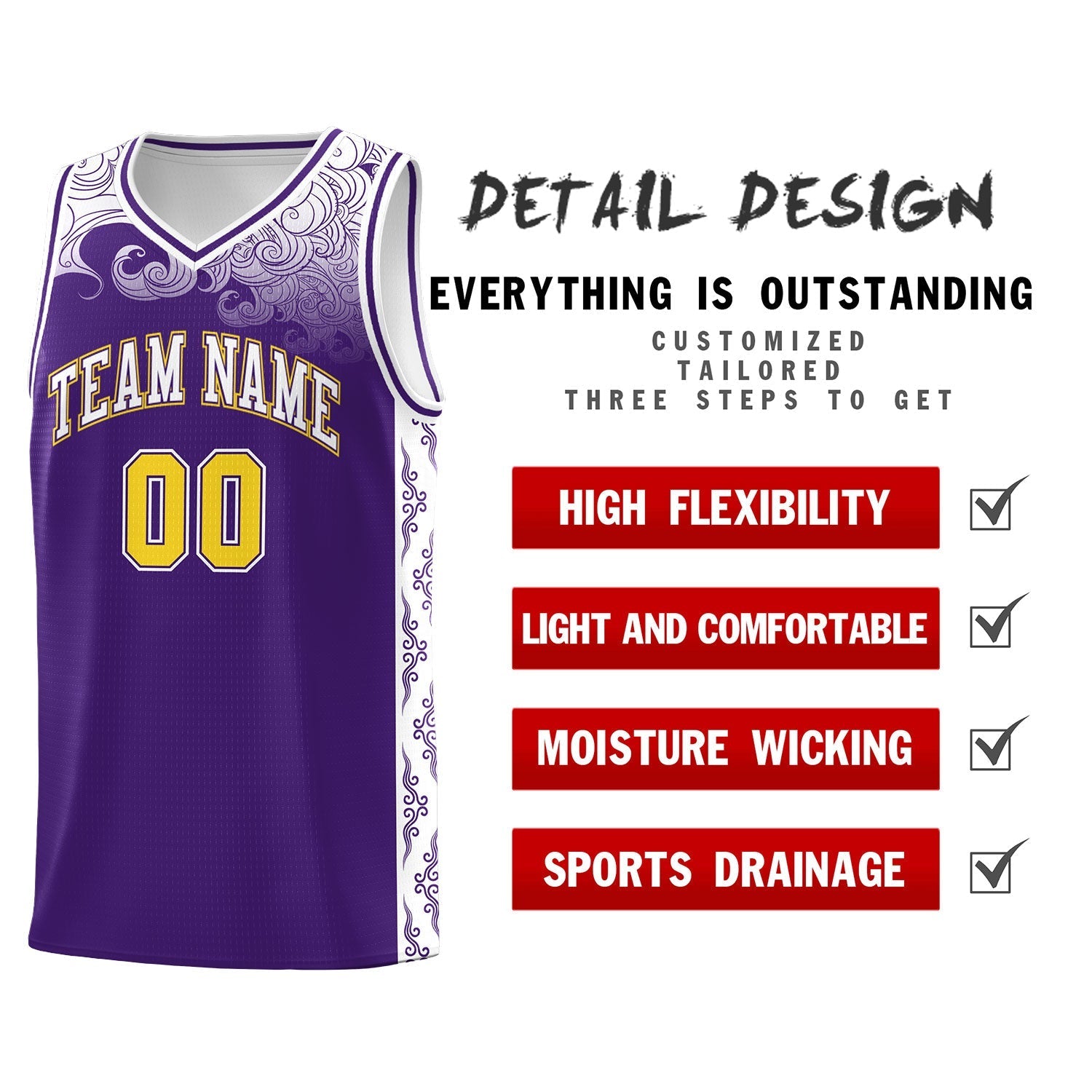 Custom Purple Personalized Cloud Pattern Sports Sets Uniform Basketball Jersey