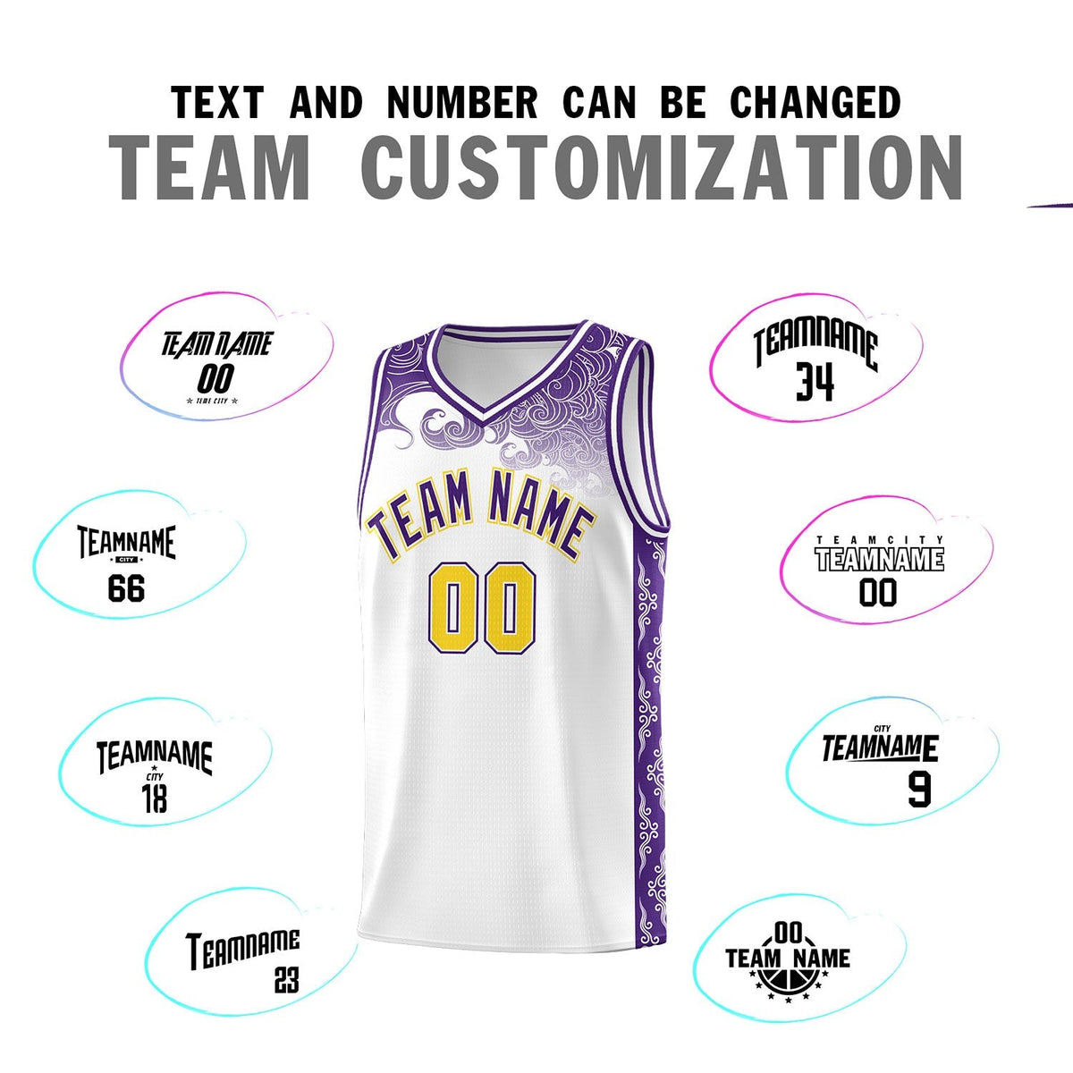 Custom White Personalized Cloud Pattern Sports Sets Uniform Basketball Jersey