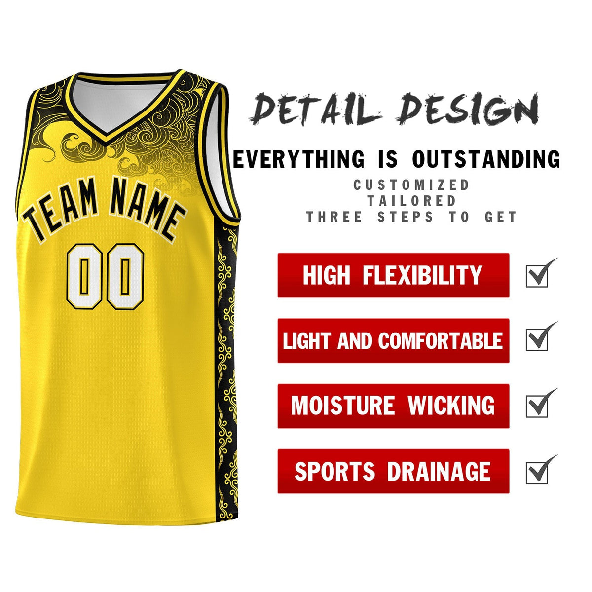 Custom Gold Personalized Cloud Pattern Sports Sets Uniform Basketball Jersey