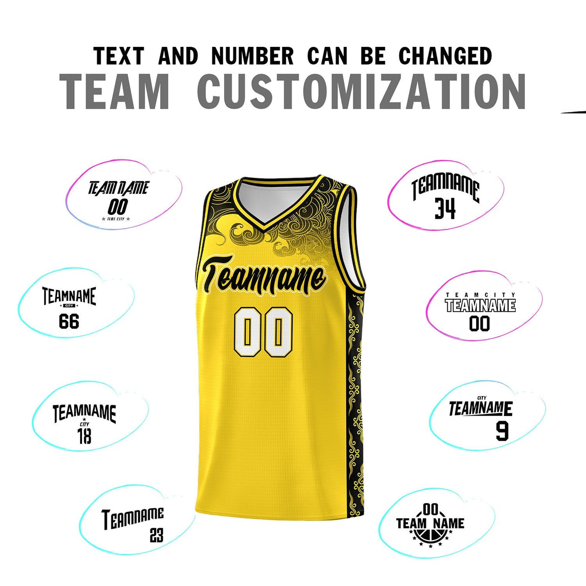 Custom Gold Personalized Cloud Pattern Sports Sets Uniform Basketball Jersey