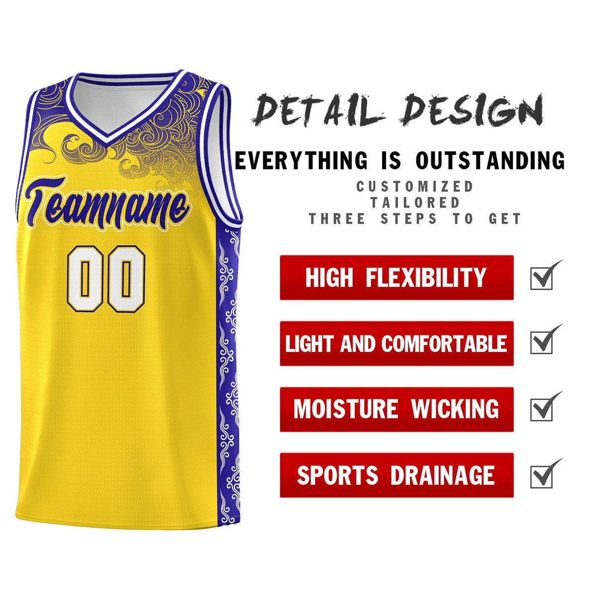 Custom Gold Personalized Cloud Pattern Sports Sets Uniform Basketball Jersey