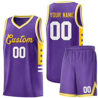 Custom Purple Yellow-White Personalized Star Pattern Sports Uniform Basketball Jersey - Style 1