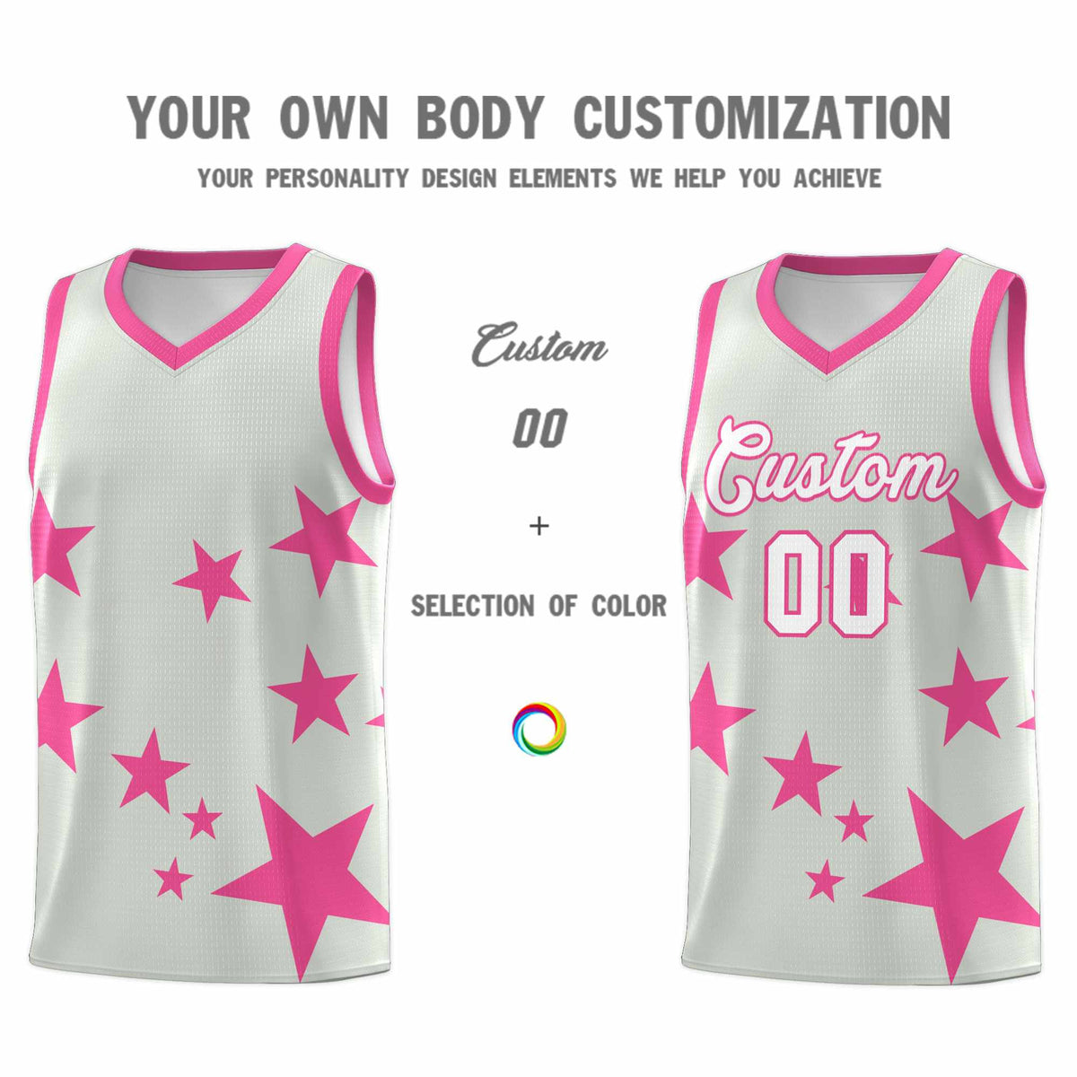 Custom Gray Pink Graffiti Pattern Star Print Basketball Jersey Sets