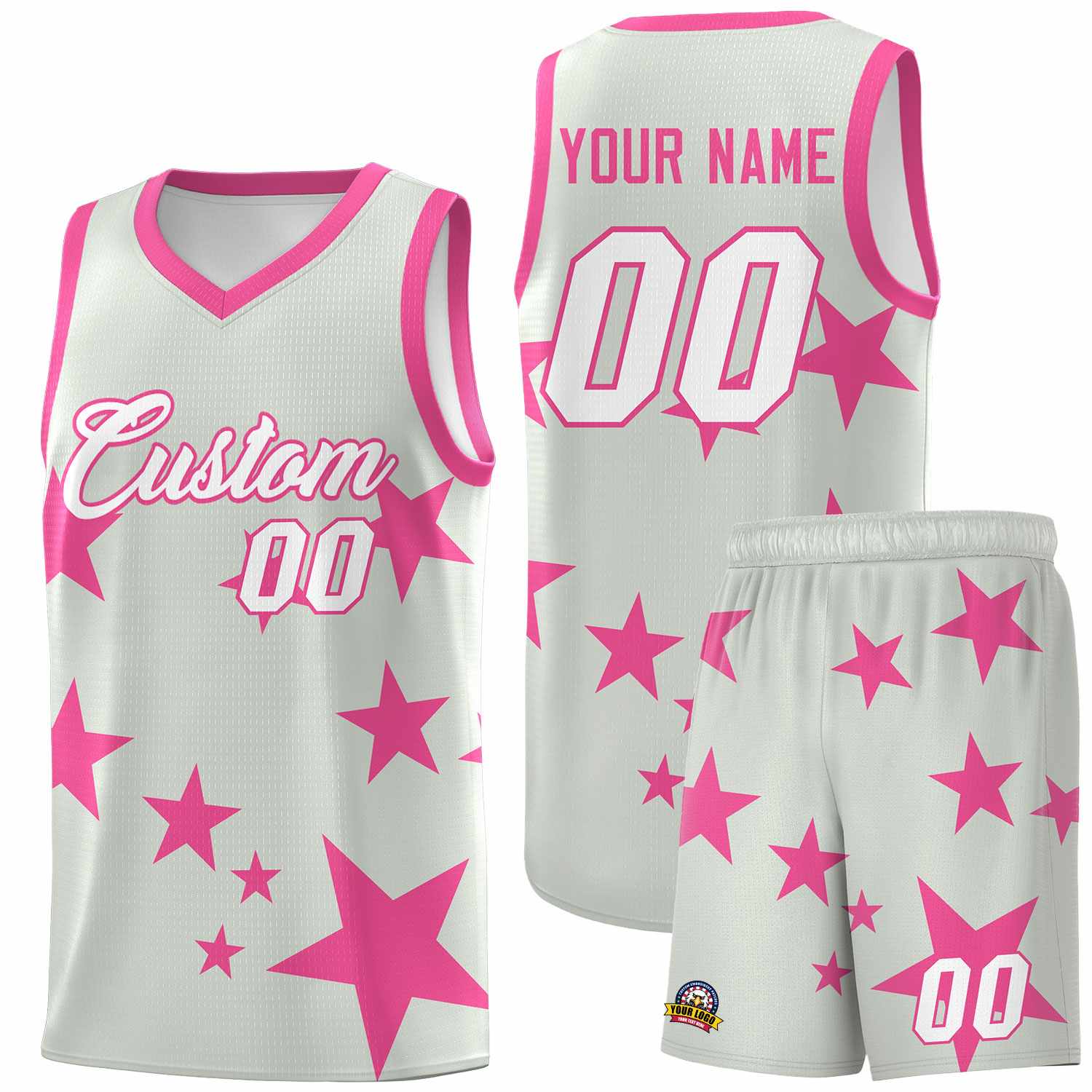 Custom Gray Pink Graffiti Pattern Star Print Basketball Jersey Sets
