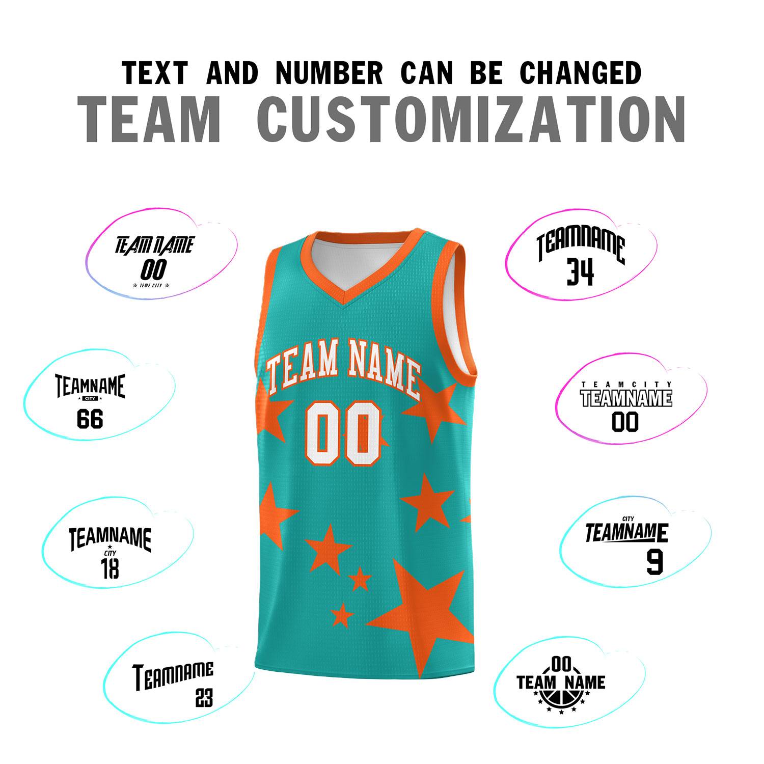 Custom Aqua Orange Graffiti Pattern Star Print Basketball Jersey Sets