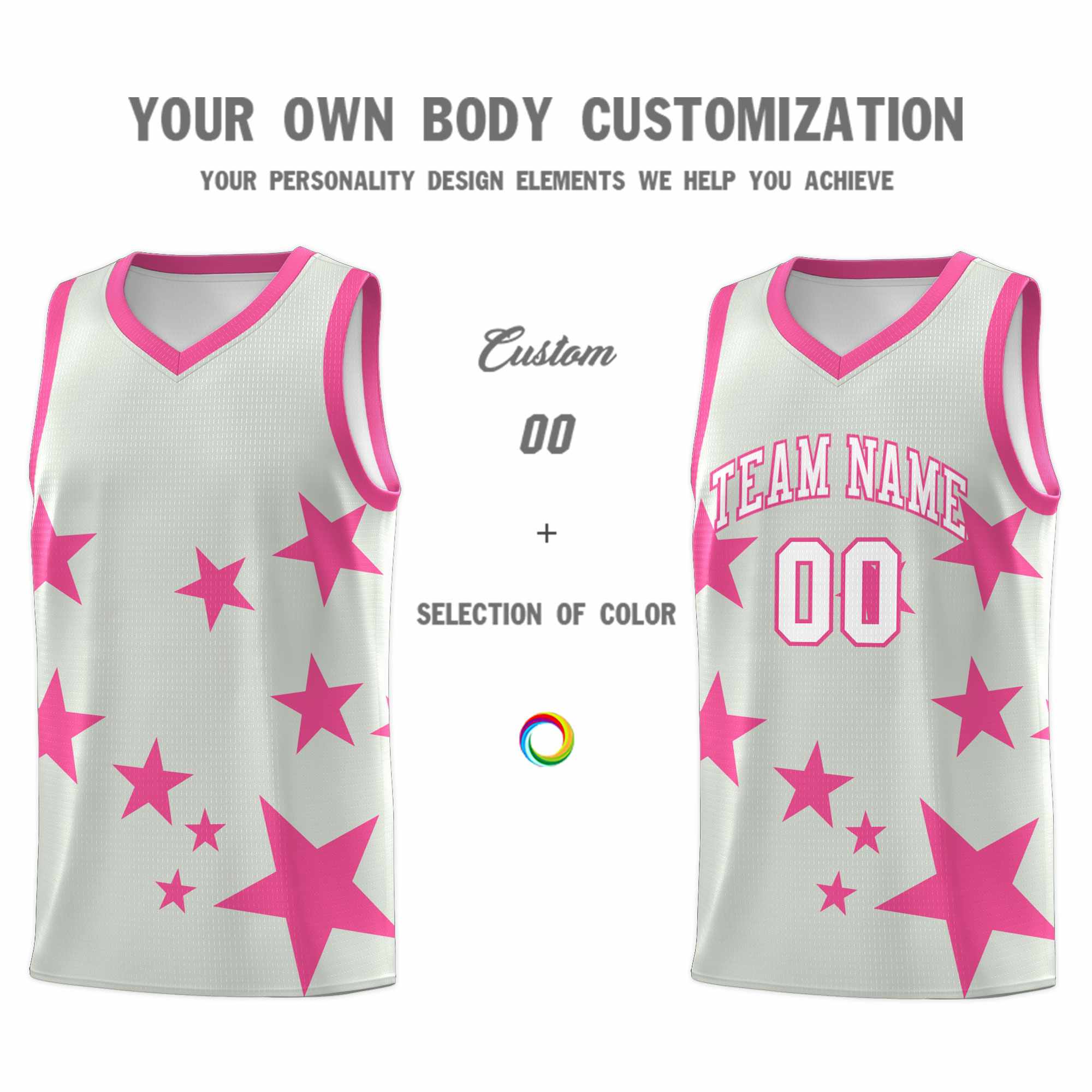 Custom Gray Pink Graffiti Pattern Star Print Basketball Jersey Sets