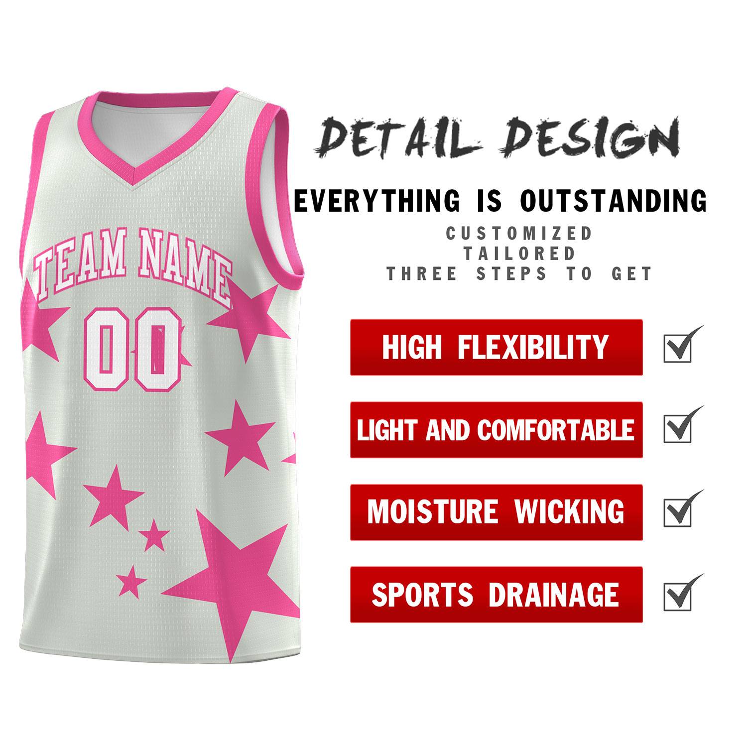 Custom Gray Pink Graffiti Pattern Star Print Basketball Jersey Sets
