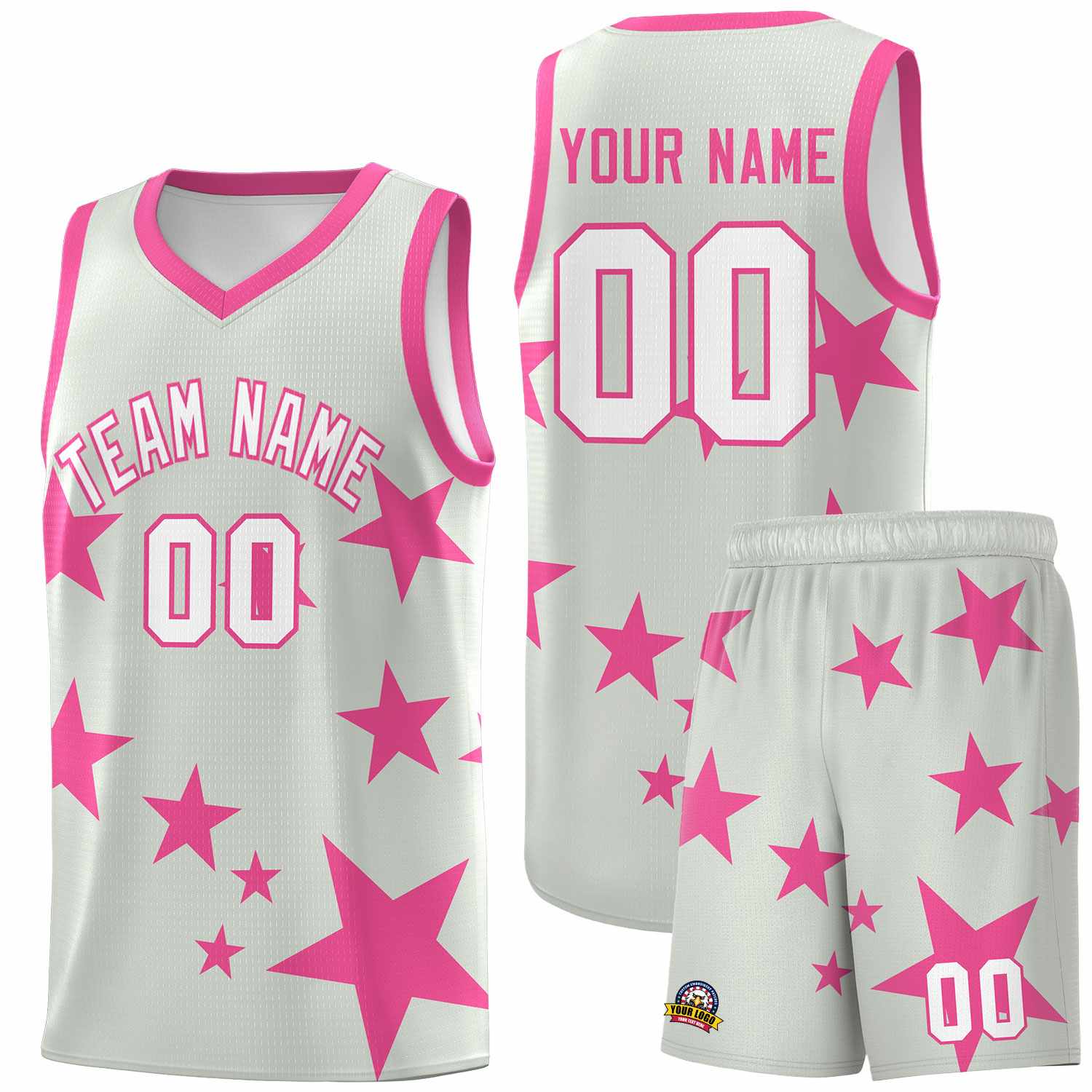 Custom Gray Pink Graffiti Pattern Star Print Basketball Jersey Sets