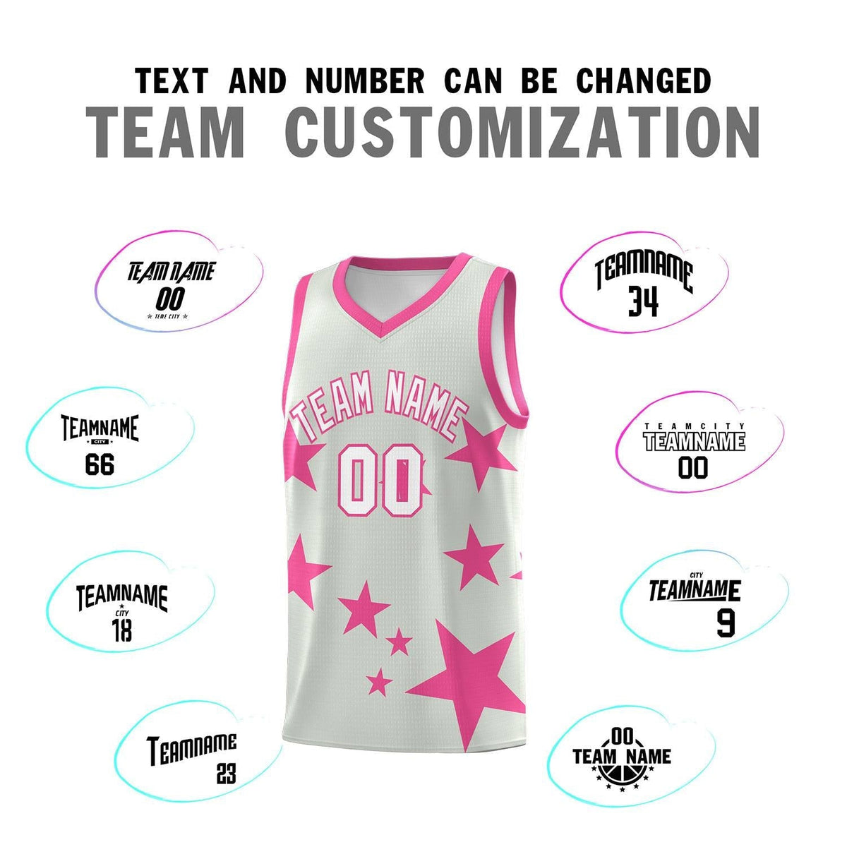 Custom Gray Pink Graffiti Pattern Star Print Basketball Jersey Sets