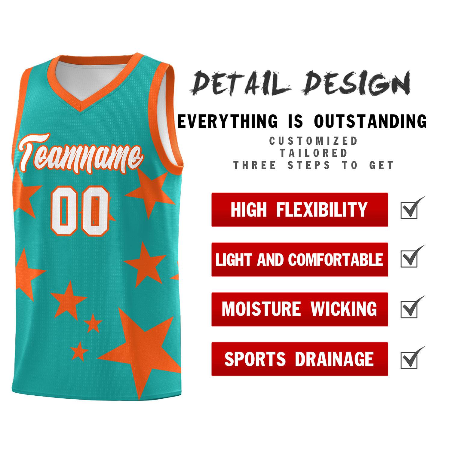 Custom Aqua Orange Graffiti Pattern Star Print Basketball Jersey Sets