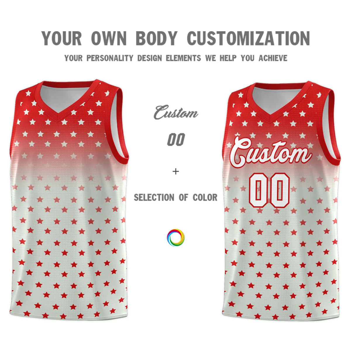 Custom Red Gray Gradient Start Pattern Basketball Jersey Sets