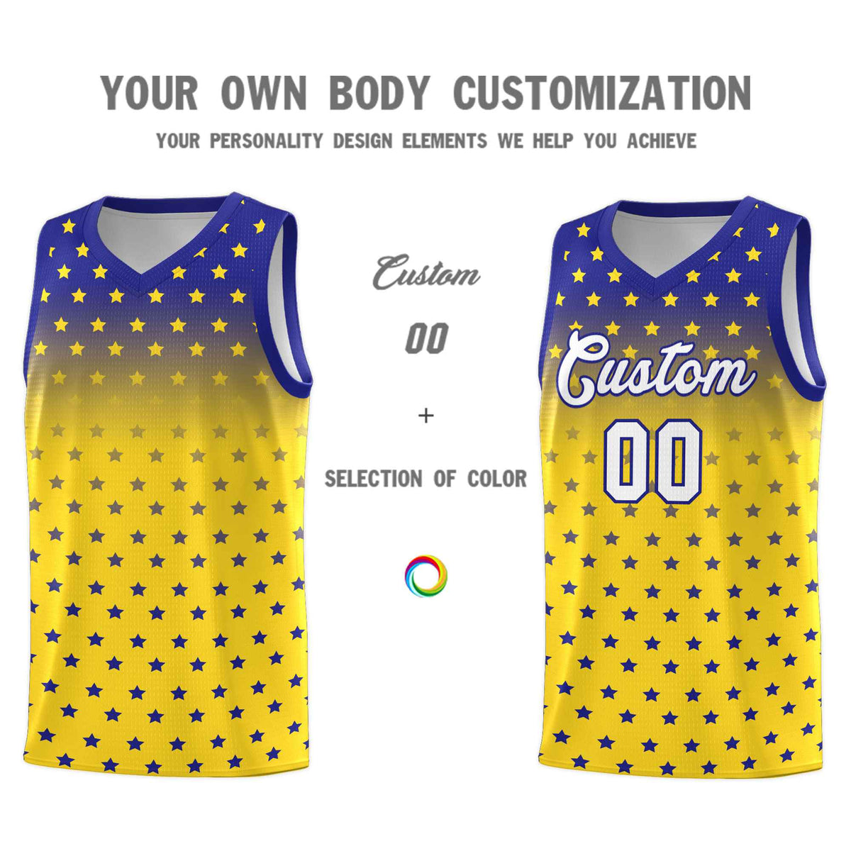 Custom Royal Gold Gradient Start Pattern Basketball Jersey Sets