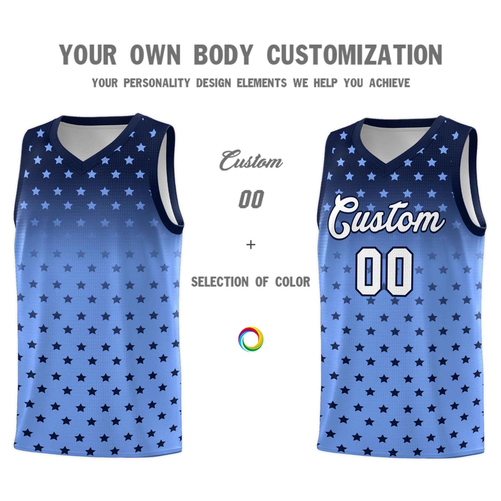 Custom Navy Light Blue Gradient Start Pattern Basketball Jersey Sets